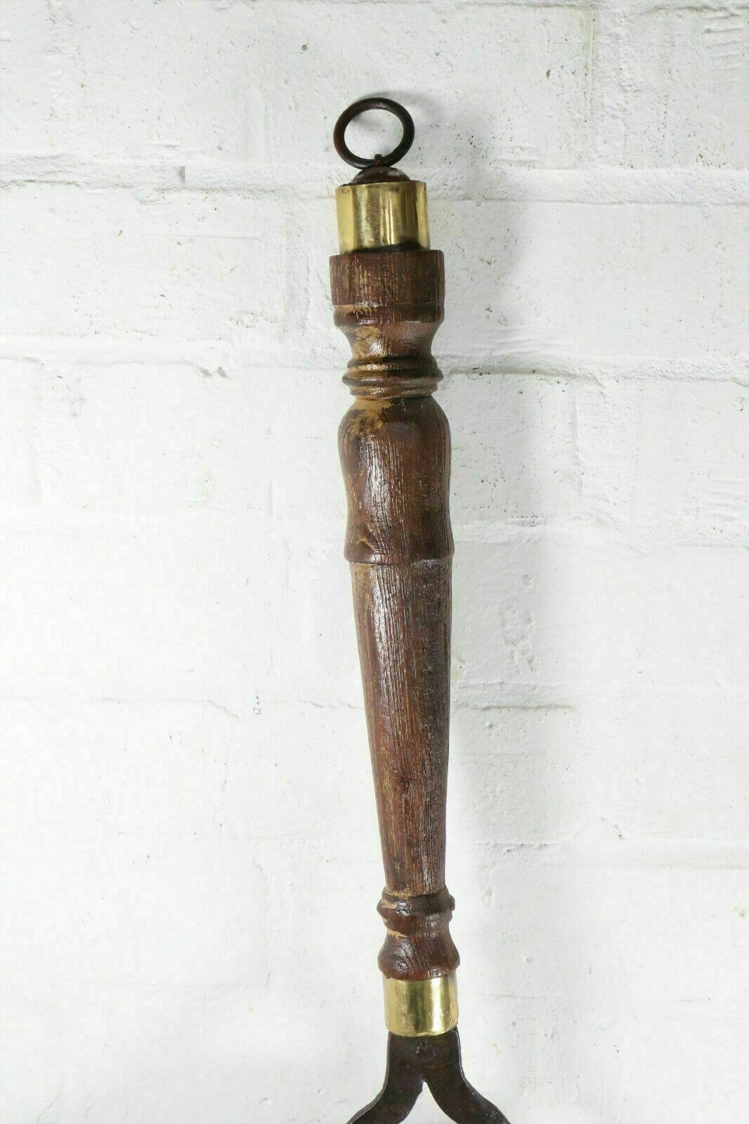 Antique Indian Ethnic Cooking Sieve Large Decorative Metal & Brass Wooden Handle photo for sale