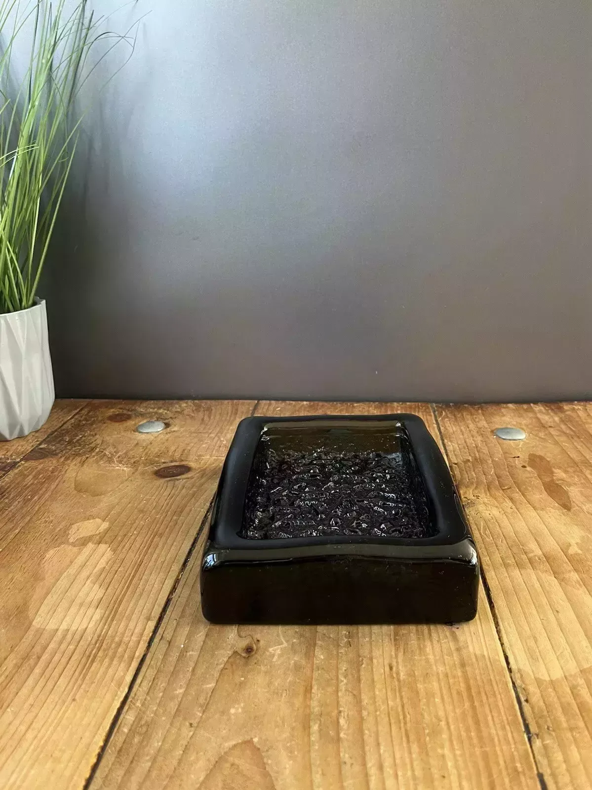 photo vintage Mid Century Swedish Ruda Glasbruk Abstract Textured 60's Glass Slab Ashtray Dish