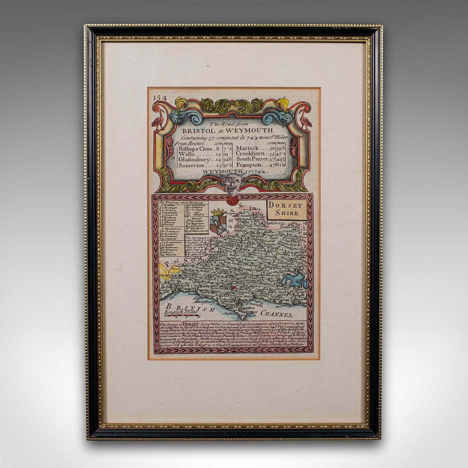Antique Road Map, Bristol To Weymouth, English, Framed Cartography, Georgian photo furniture