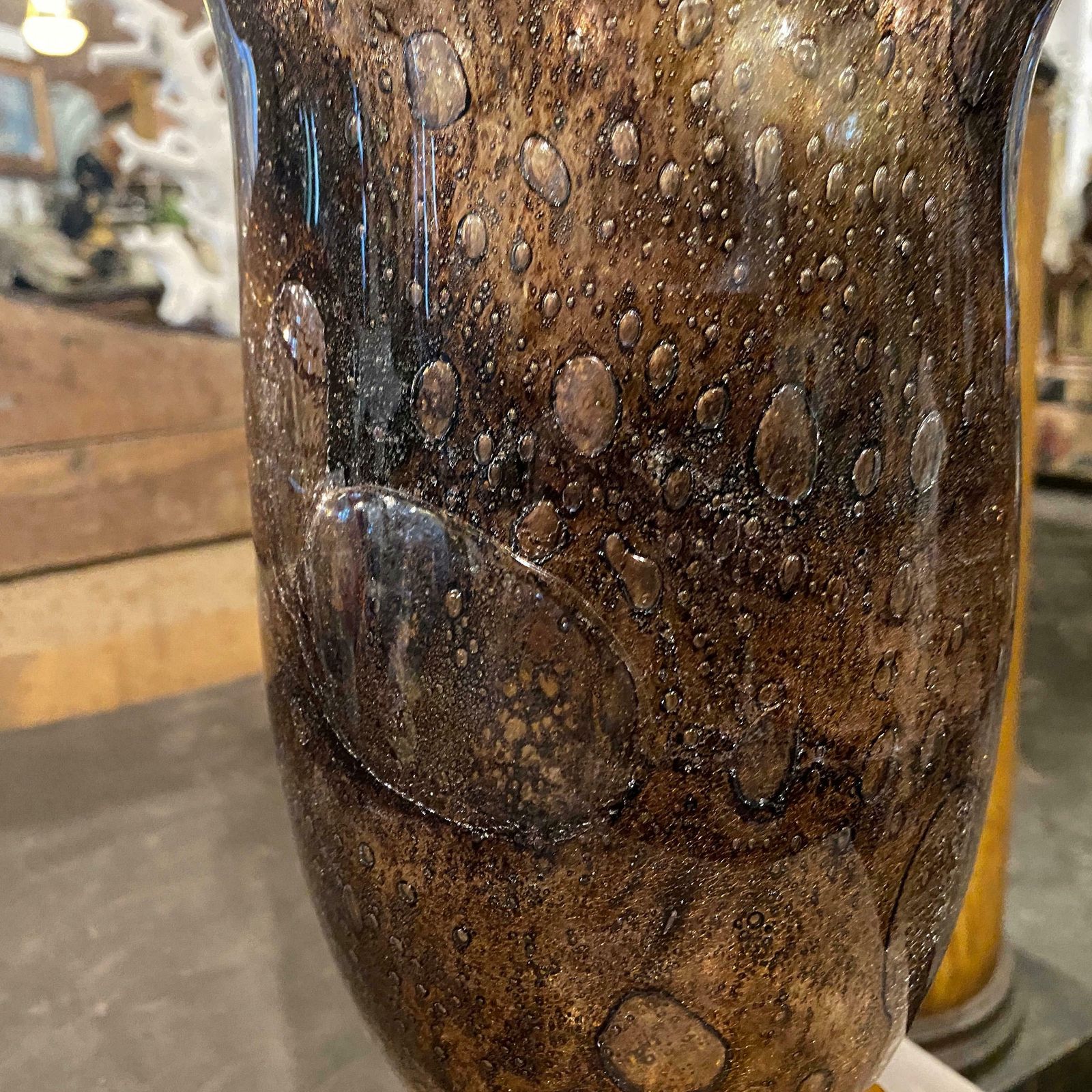 1980s Giovanni Cenedese Modernist Brown And Amber Murano Glass Vase photo Home Decor