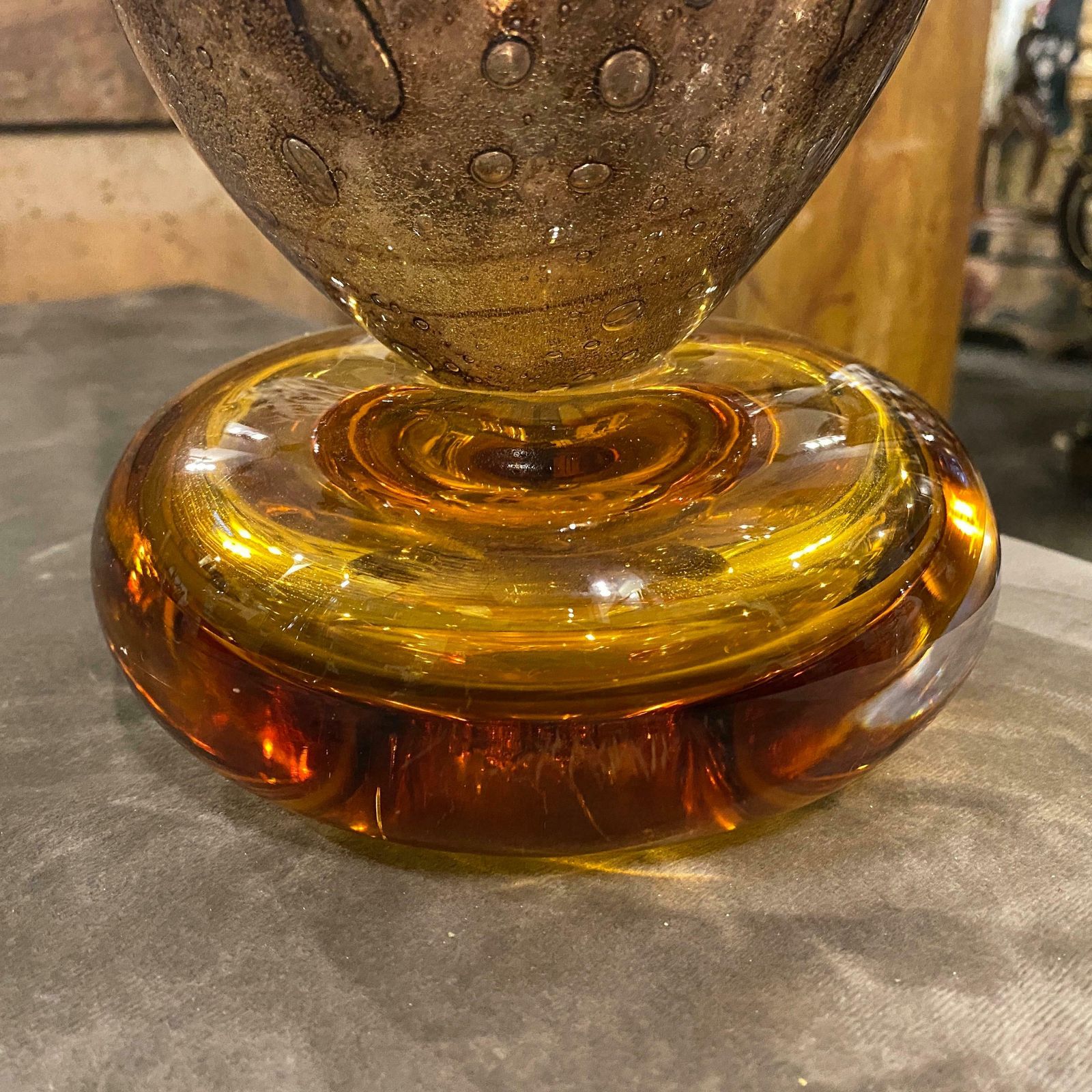 1980s Giovanni Cenedese Modernist Brown And Amber Murano Glass Vase photo 965.0