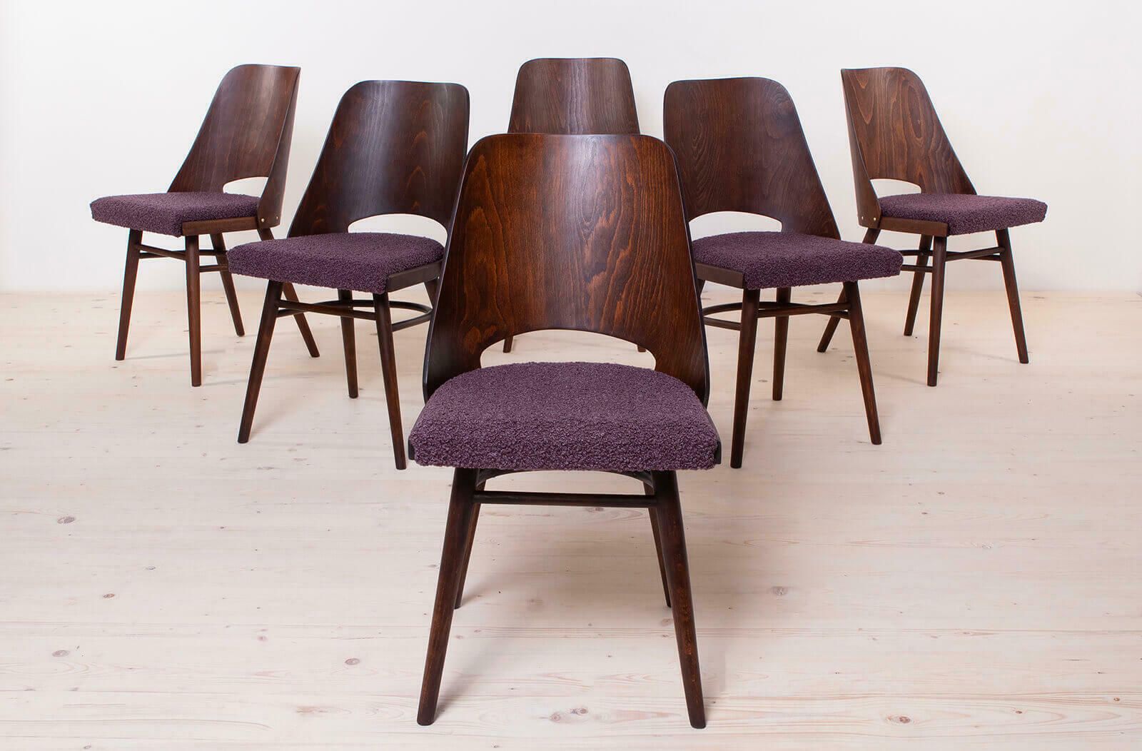 Set Of 6 Dining Chairs By R. Hofman For Ton, Model 514, 1960s, Reupholstered photo Furniture