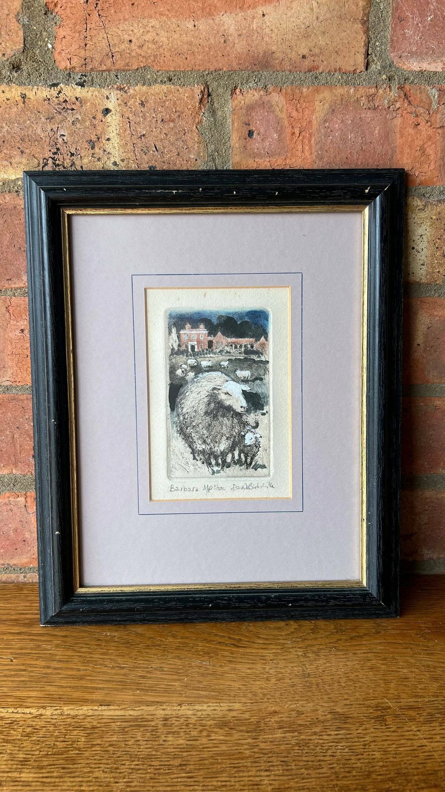 Mid 1900’s Hand Pulled And Coloured Engraving Picture Depicting Sheep And Farmhouse photo furniture