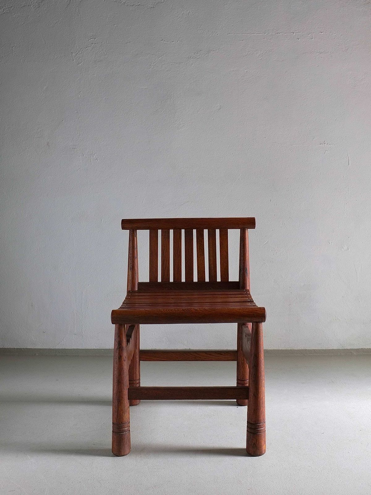 Carved Oak Low Back Chair | France | 1960s photo for sale