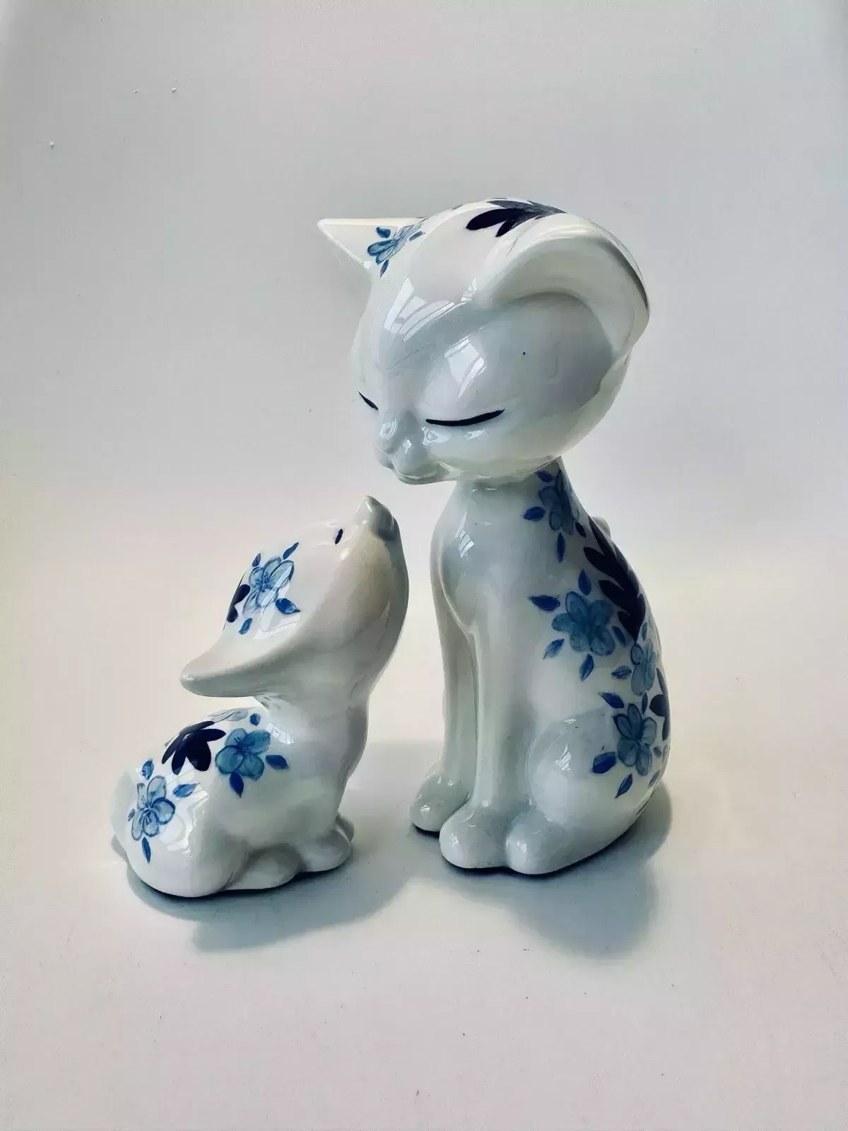 Mid Century Mcnees Cat And Kitten Figurines Hand Painted By Sandra Palmer photo for sale