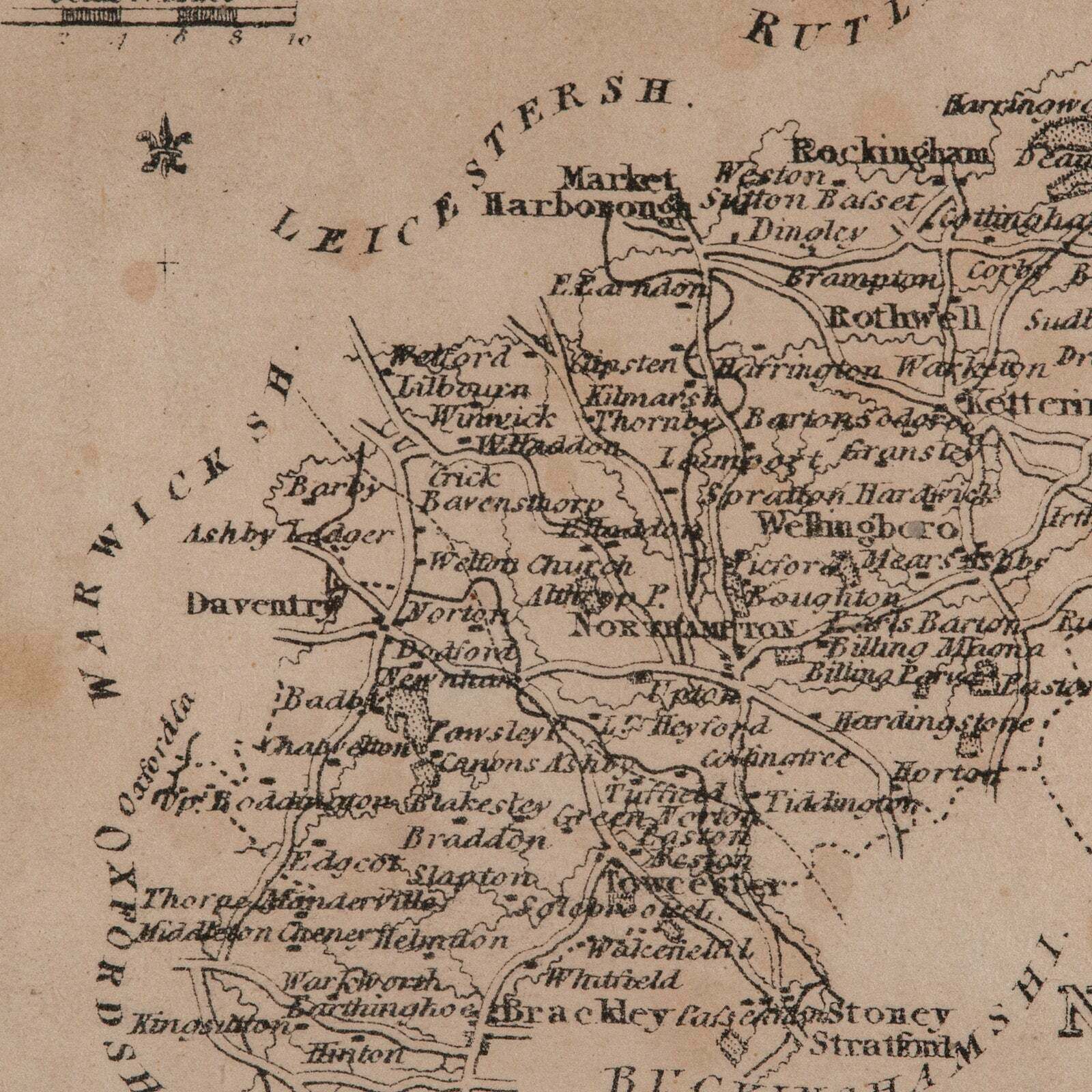 Art Small Antique County Map, Northamptonshire, English, Framed, Cartography, C.1850 photo