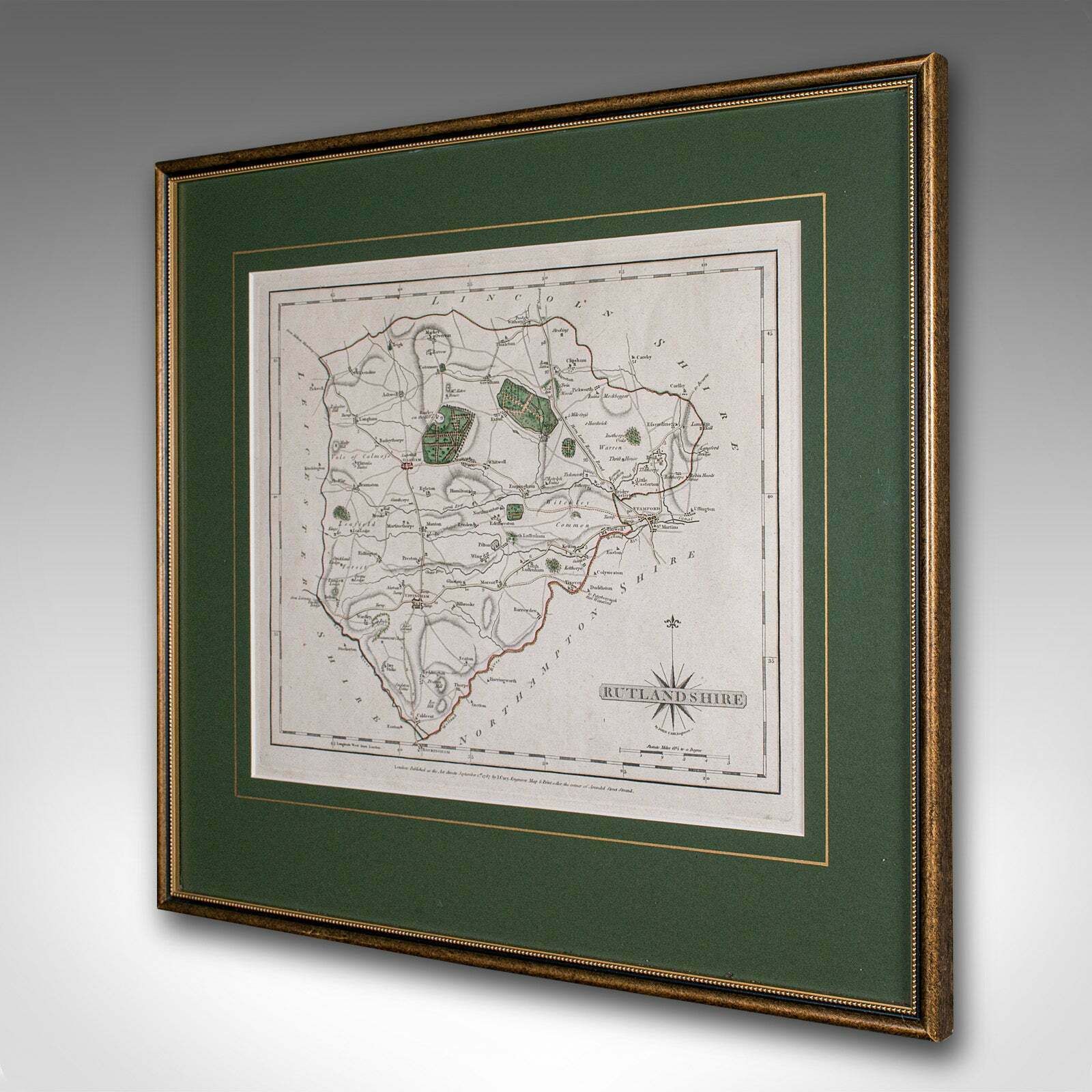 Antique County Map, Rutlandshire, Framed Atlas Cartography, John Cary, Georgian photo for sale
