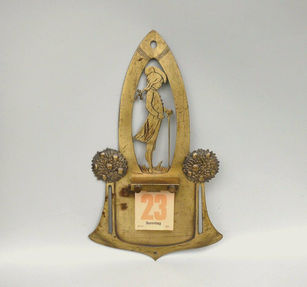 Art Nouveau Wall Mount For Tear Off Calendar In Brass, 1890s
