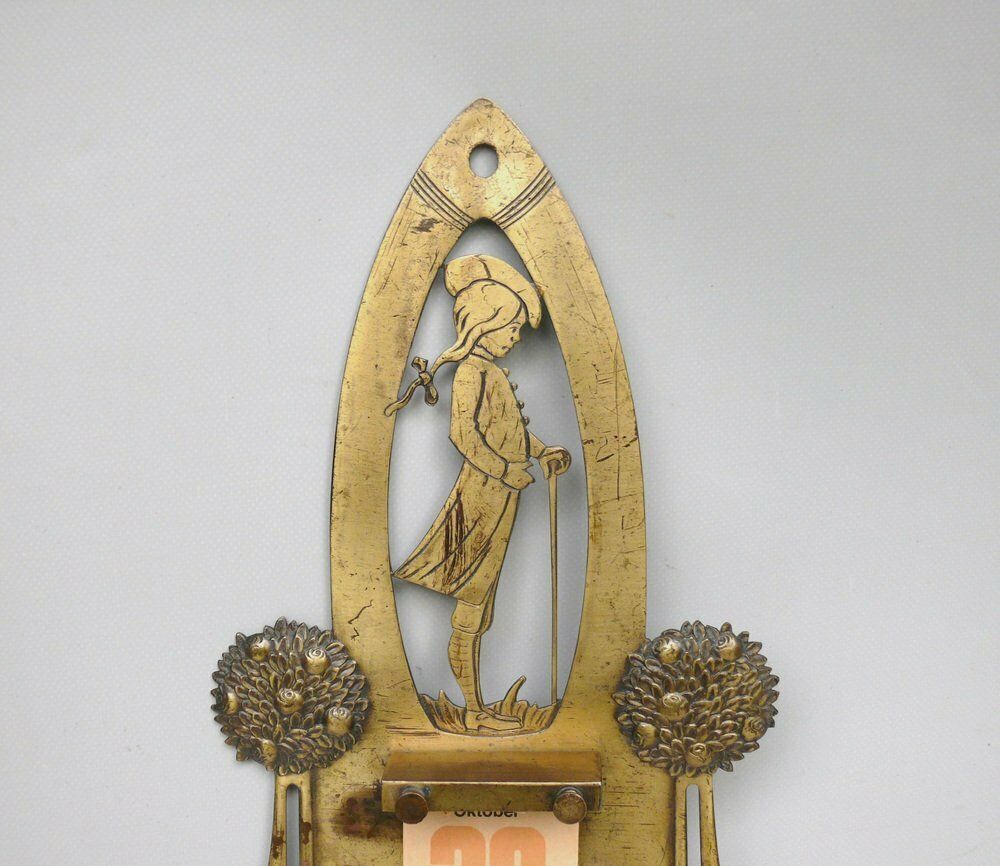 Art Nouveau Wall Mount For Tear Off Calendar In Brass, 1890s photo buy