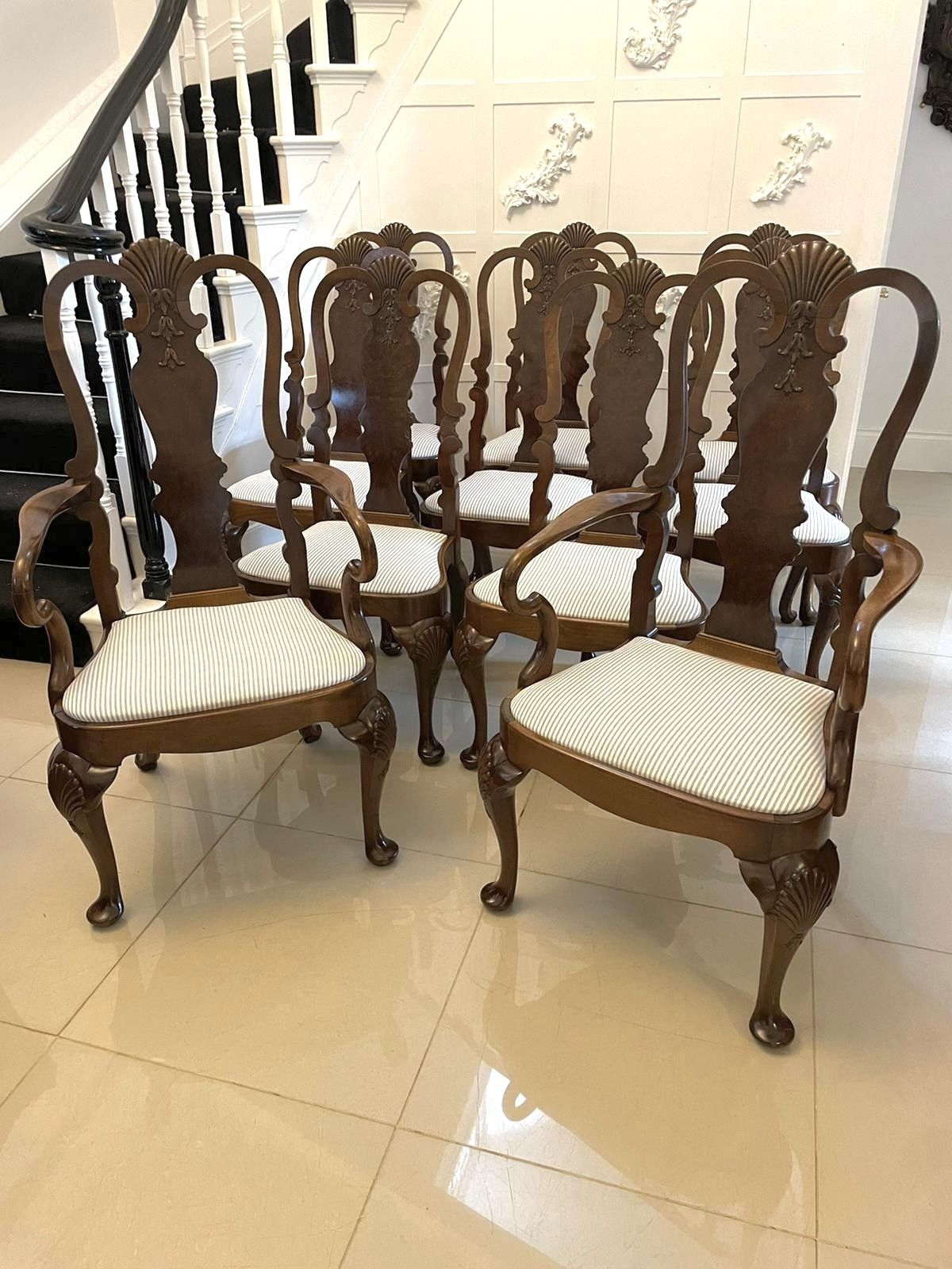 Outstanding Quality Set Of 10 Antique 19th Century Walnut Dining Chairs photo buy