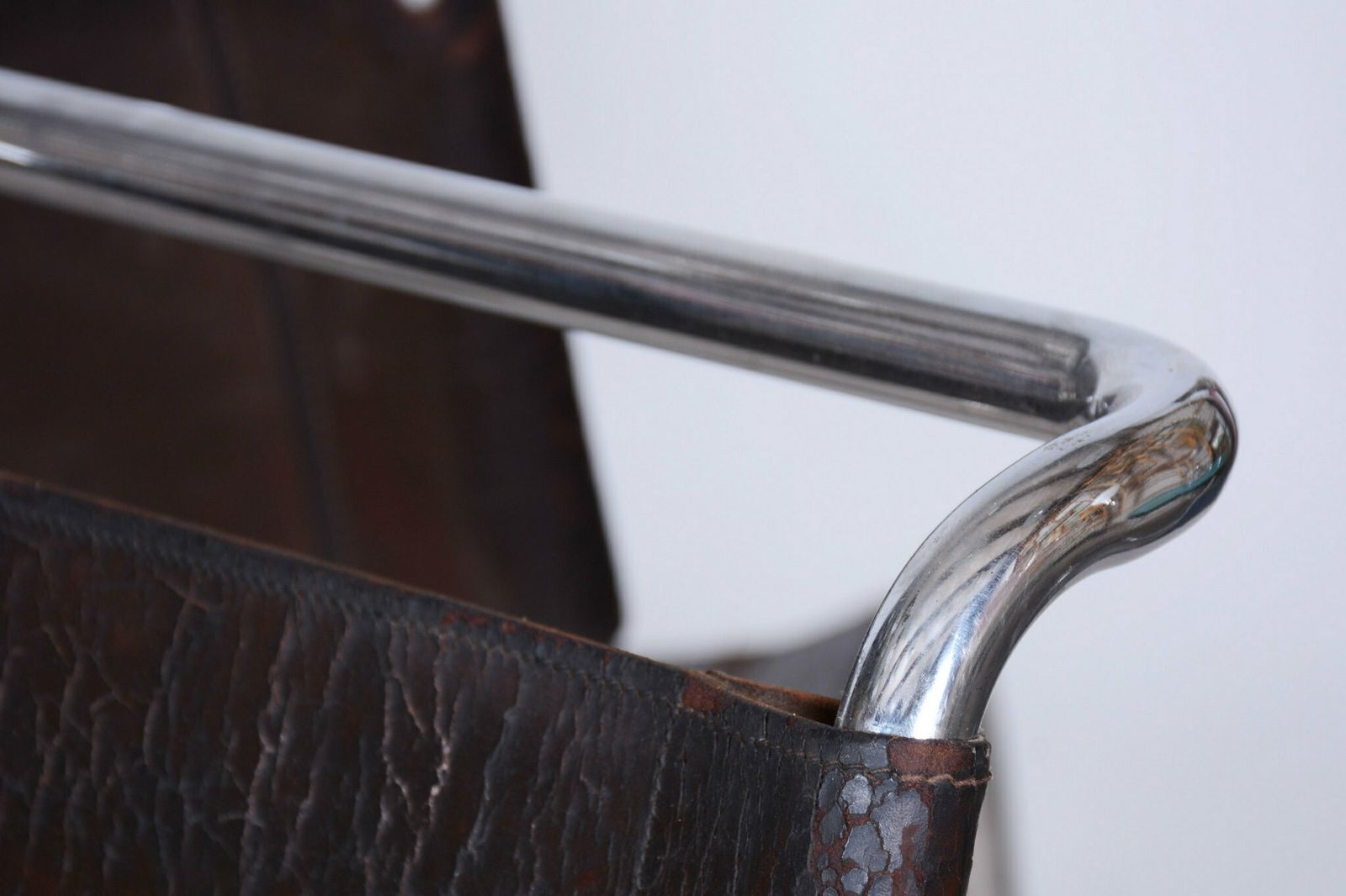 Set Of Four Original Bauhaus Chairs, Genuine Leather, Chrome, Germany, 1930s photo vintage