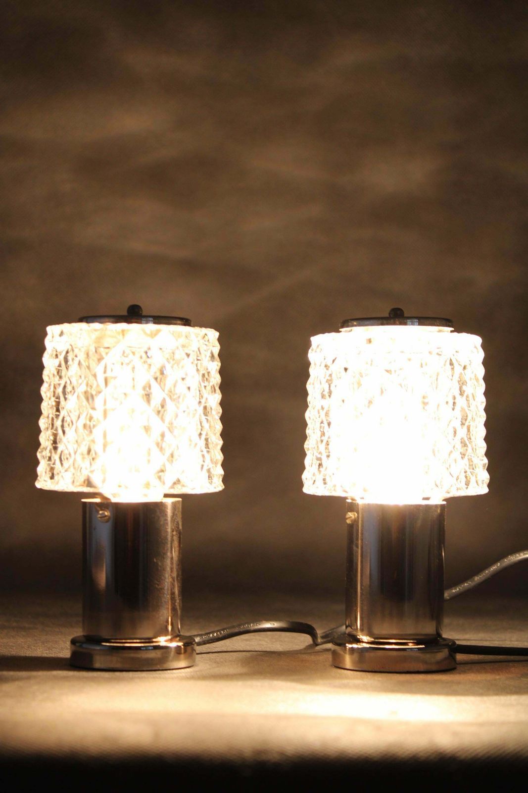 photo furniture 1970s Pair Of Nightstands Glass Lamps By Kamenicky Senov, Czechoslovakia