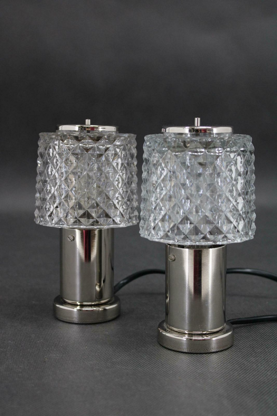 1970s Pair Of Bedside Table Glass Lamps By Kamenicky Senov, Czechoslovakia photo vintage