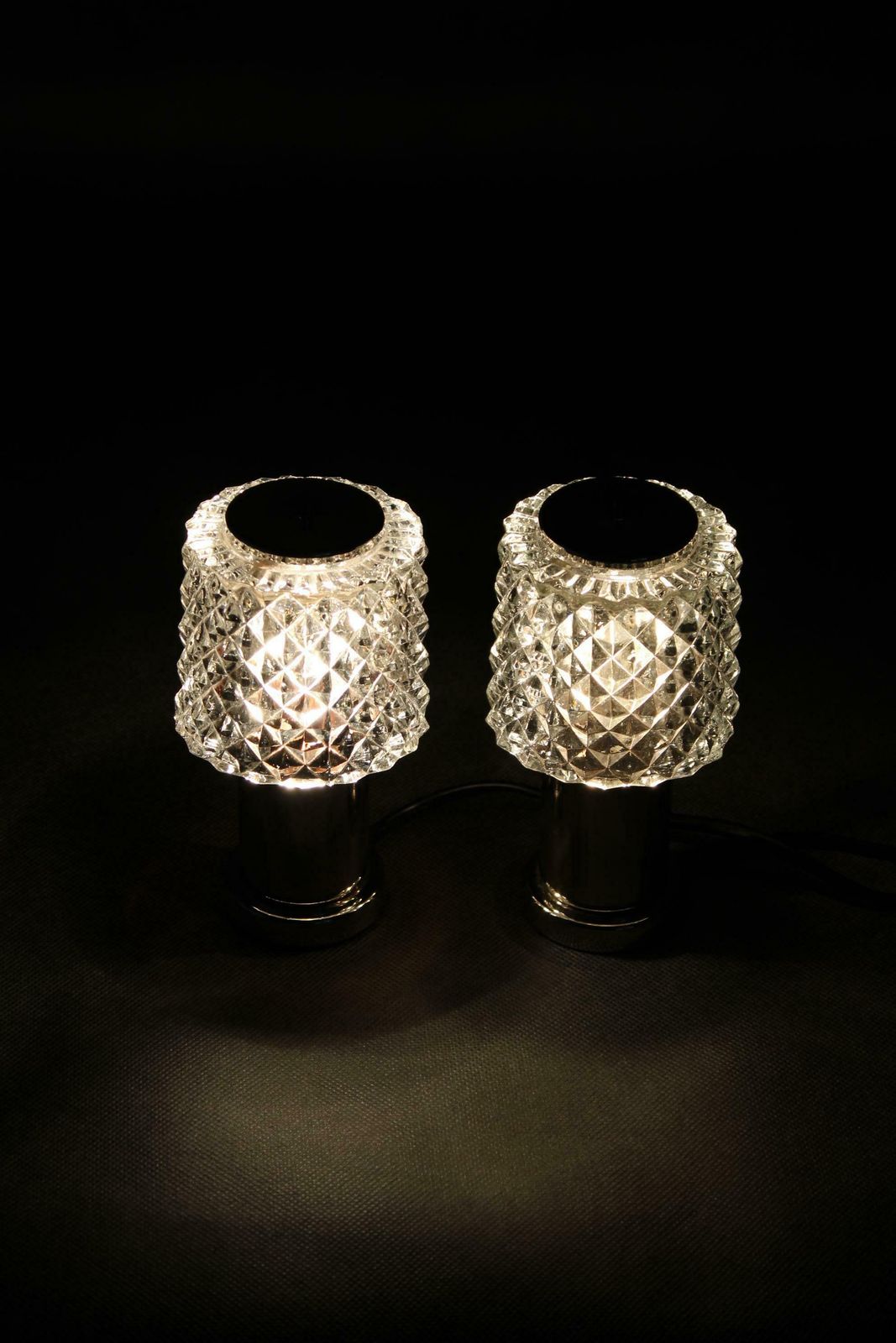 Lighting 1970s Pair Of Bedside Table Glass Lamps By Kamenicky Senov, Czechoslovakia photo