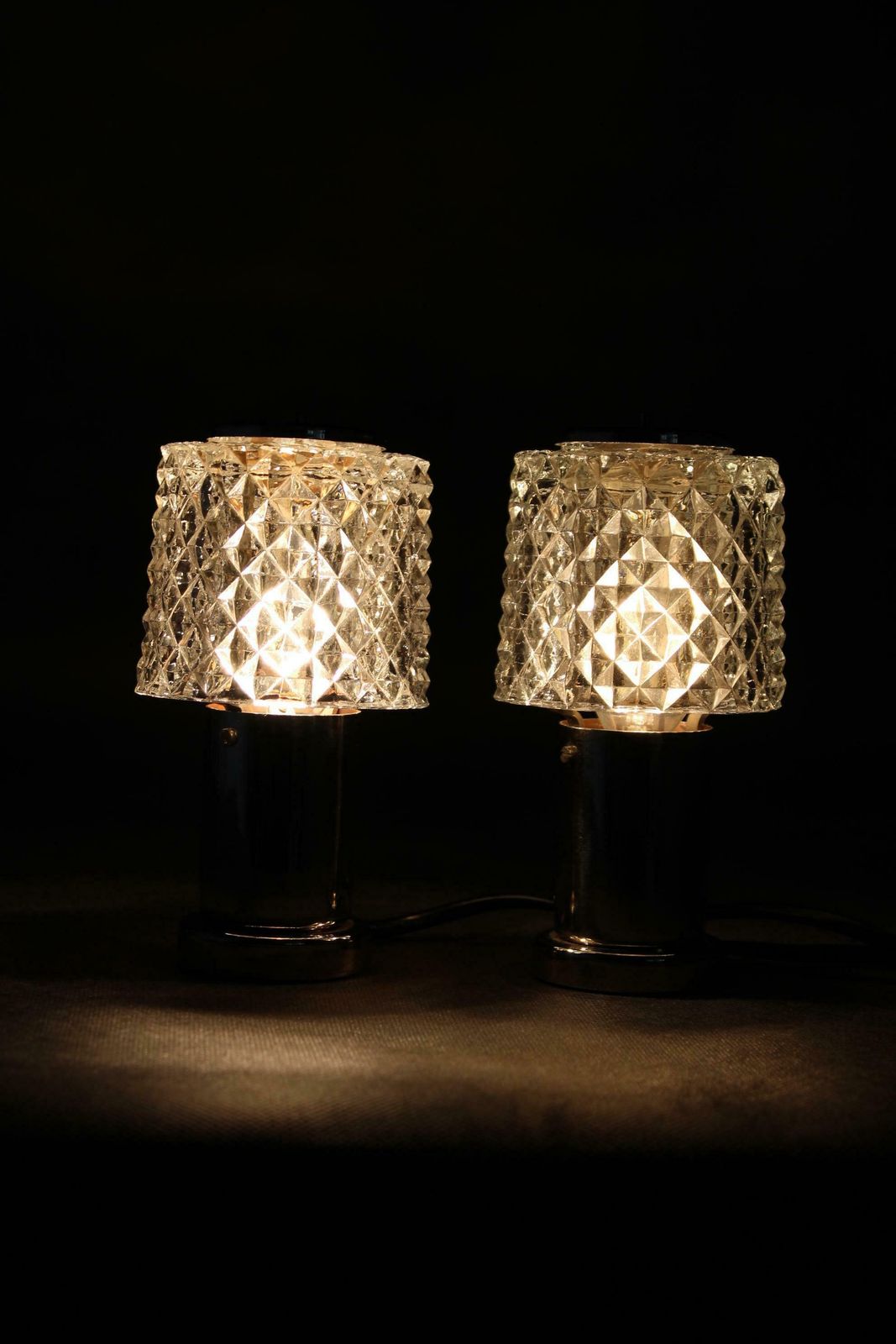 474.0 1970s Pair Of Bedside Table Glass Lamps By Kamenicky Senov, Czechoslovakia photo