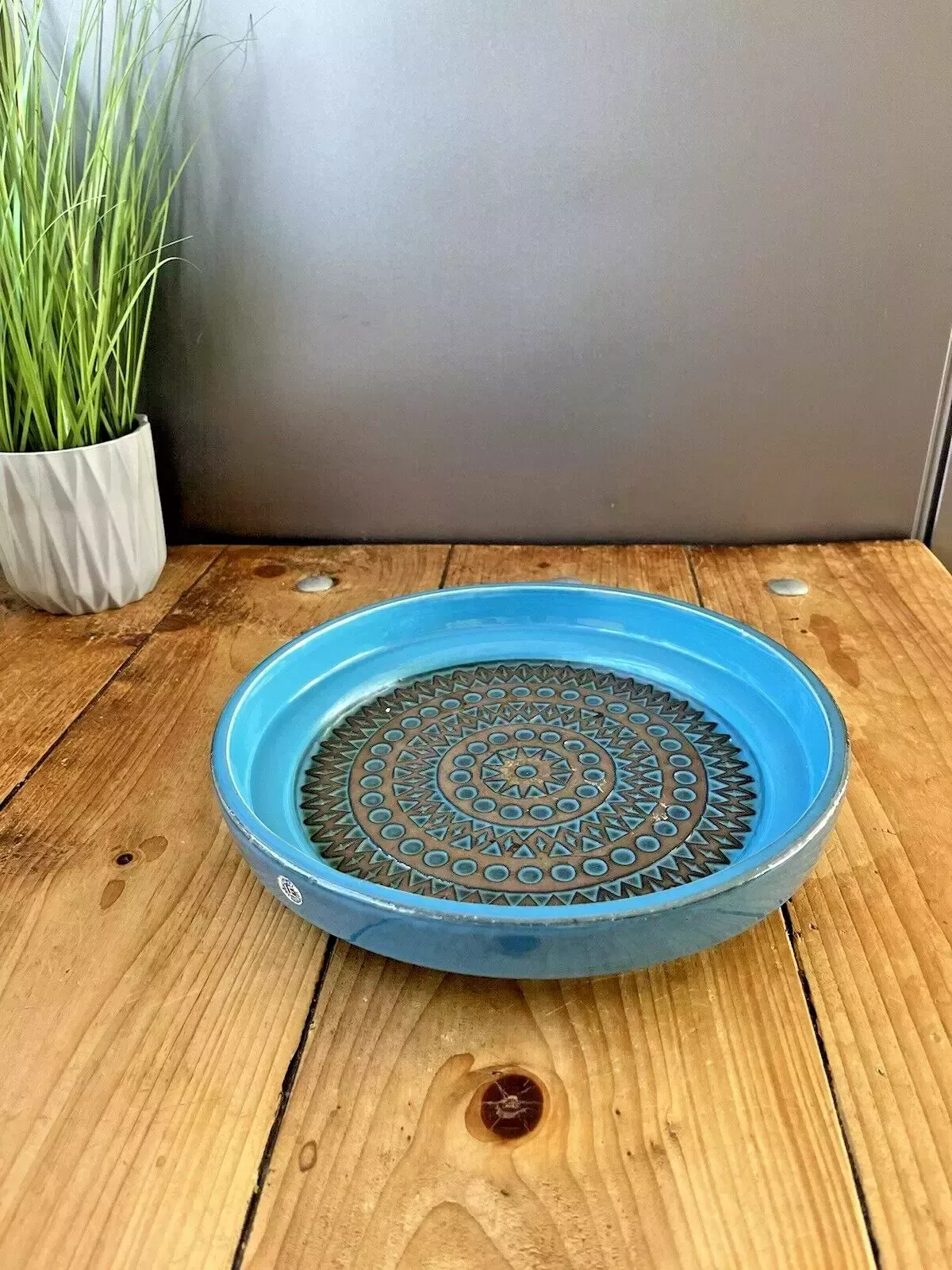 1967 Mid Century Swedish Upsala Ekeby Turkosa 7020 M Aztec Charger Dish Bowl 60s