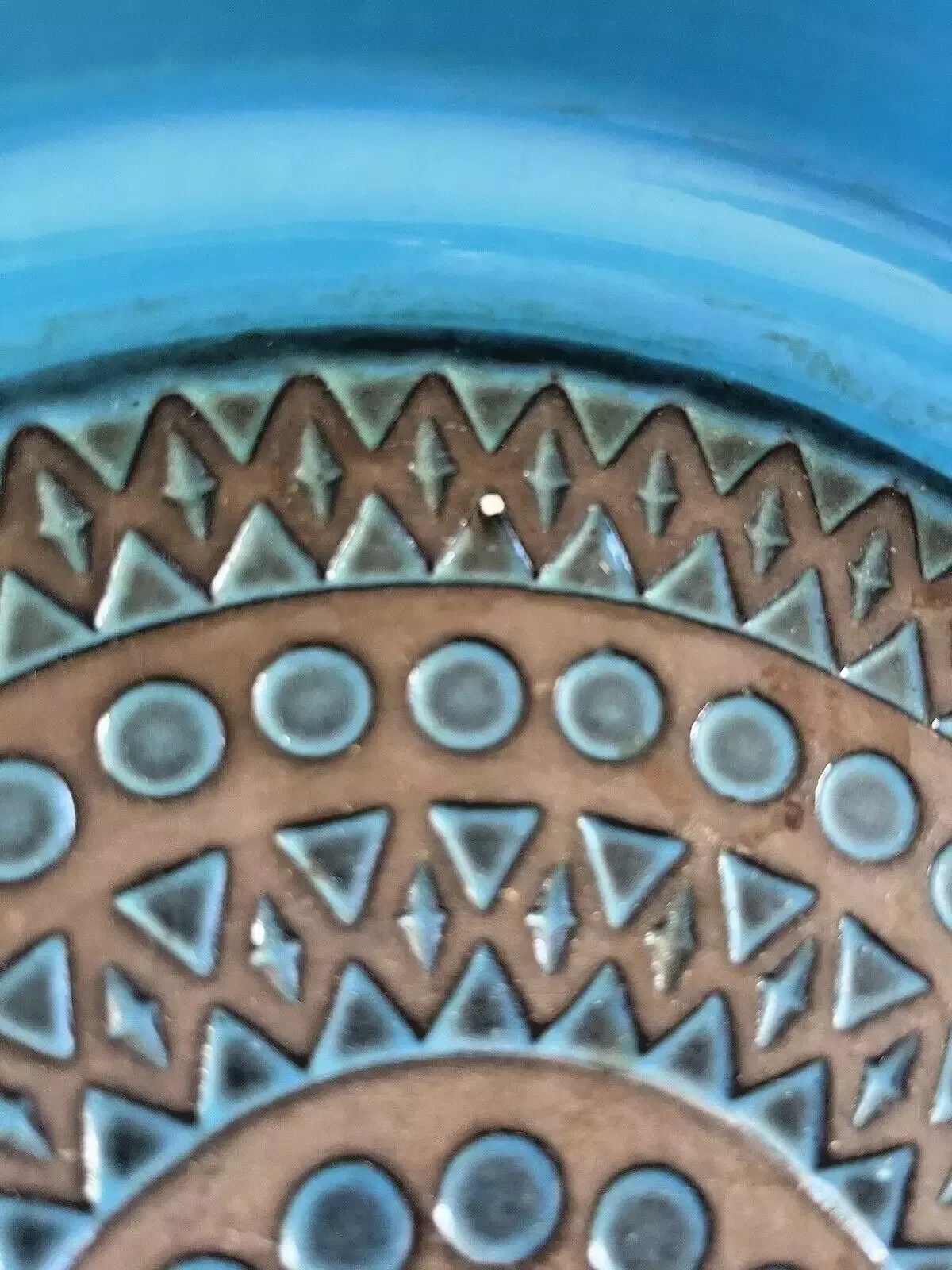 Home Decor 1967 Mid Century Swedish Upsala Ekeby Turkosa 7020 M Aztec Charger Dish Bowl 60s photo
