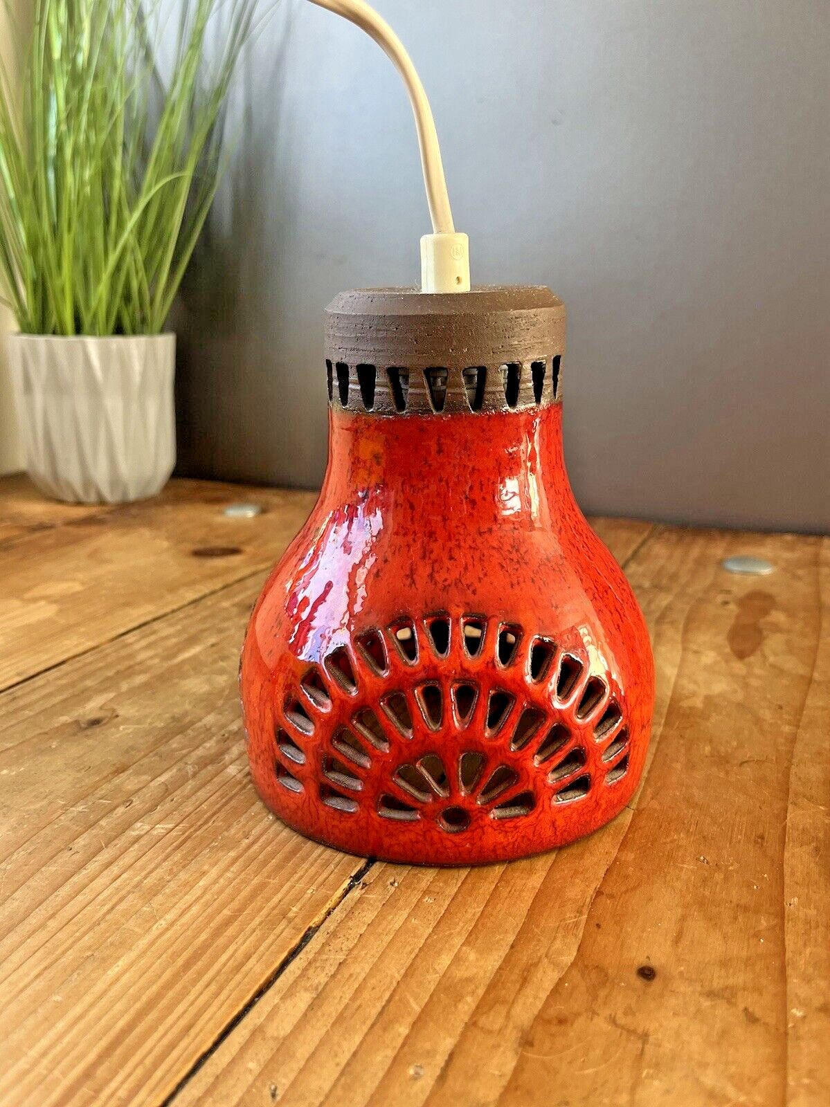 Mid Century 60's Swedish Borsum Mariefred Pierced Pottery Ceiling Light Fat Lava photo buy