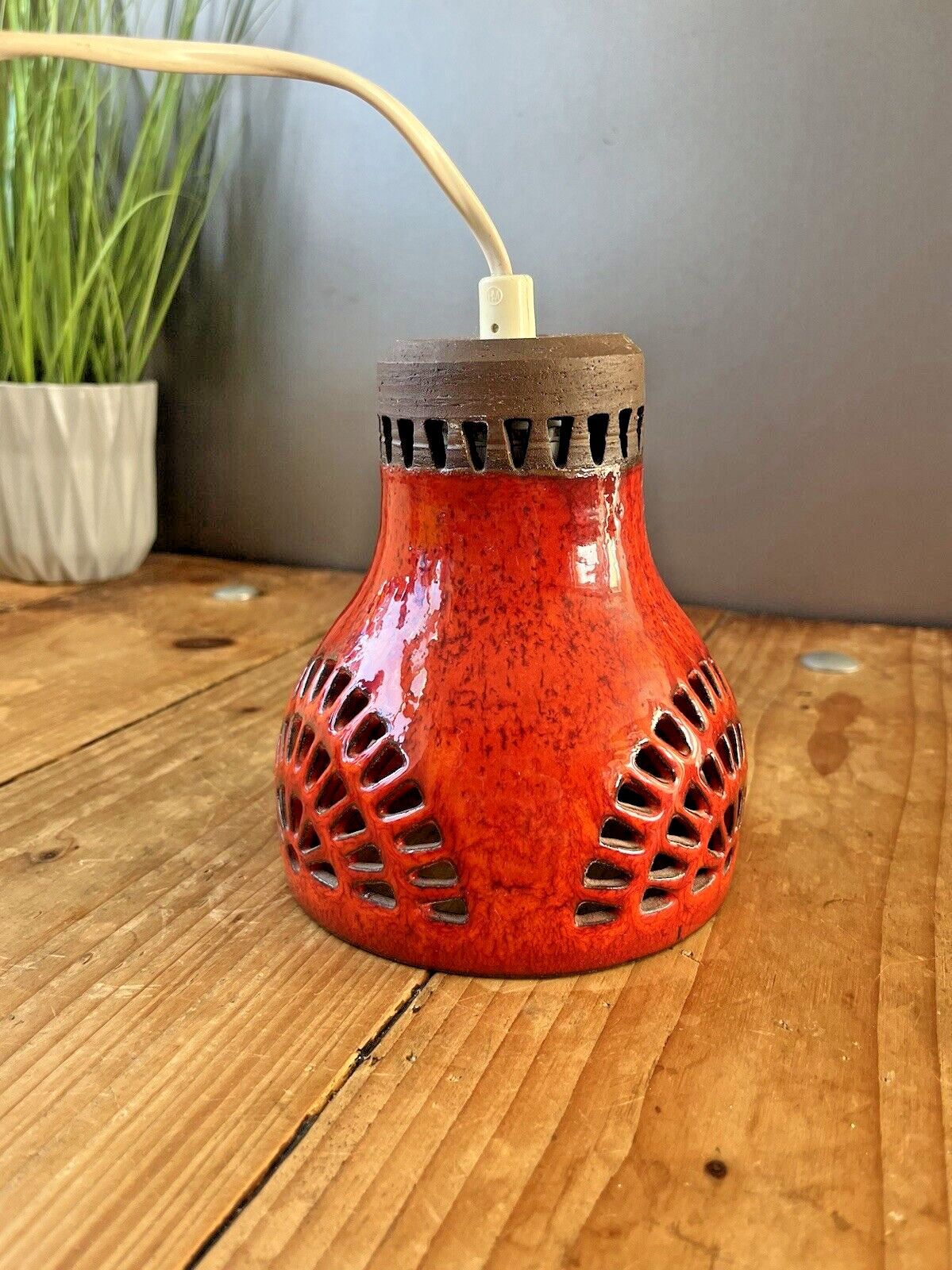 photo furniture Mid Century 60's Swedish Borsum Mariefred Pierced Pottery Ceiling Light Fat Lava