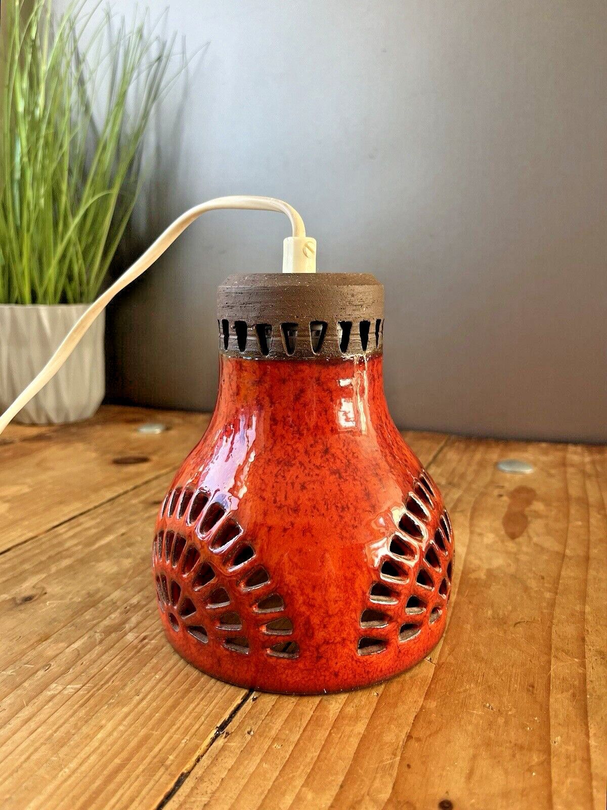 photo for sale Mid Century 60's Swedish Borsum Mariefred Pierced Pottery Ceiling Light Fat Lava