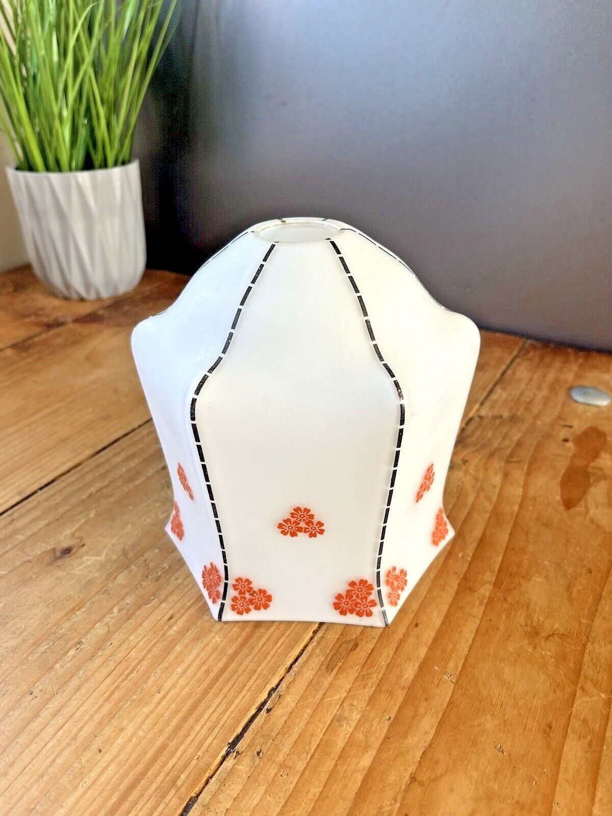 Lighting 1 Lovely Art Deco Orange Floral Glass Light Lamp Shade Supastone Czechoslovakia photo
