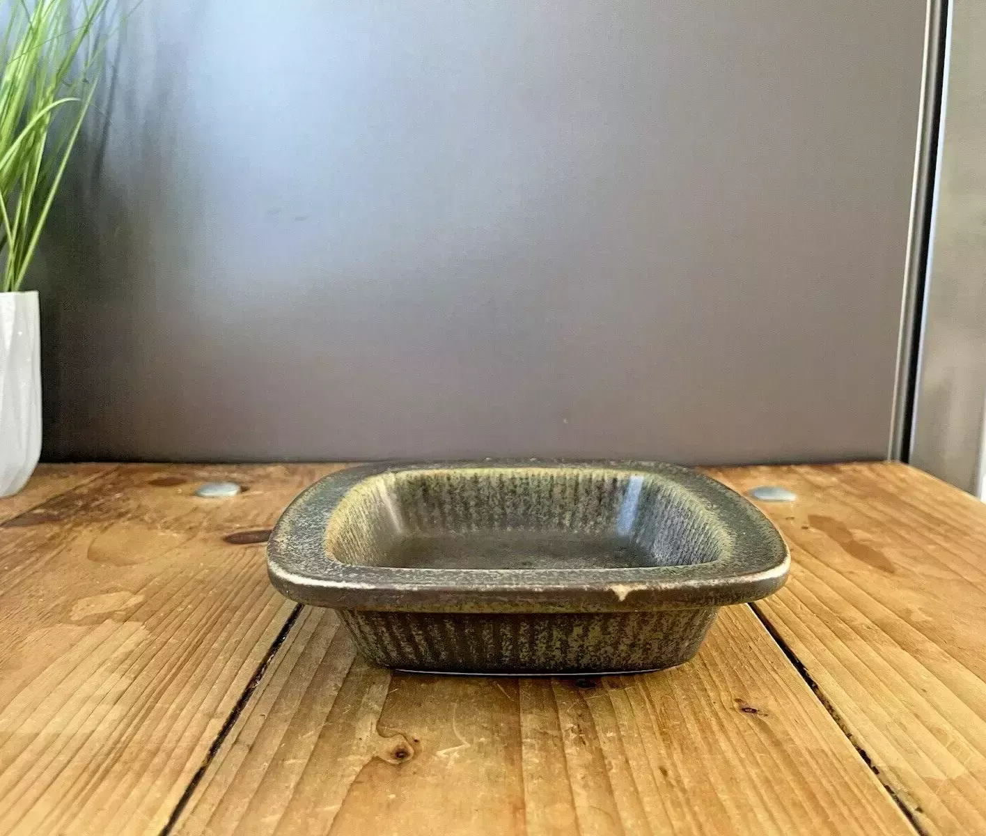 60's Mid Century Swedish Rorstrand Gunnar Nylund Striped Green Collier Dish Bowl photo for sale