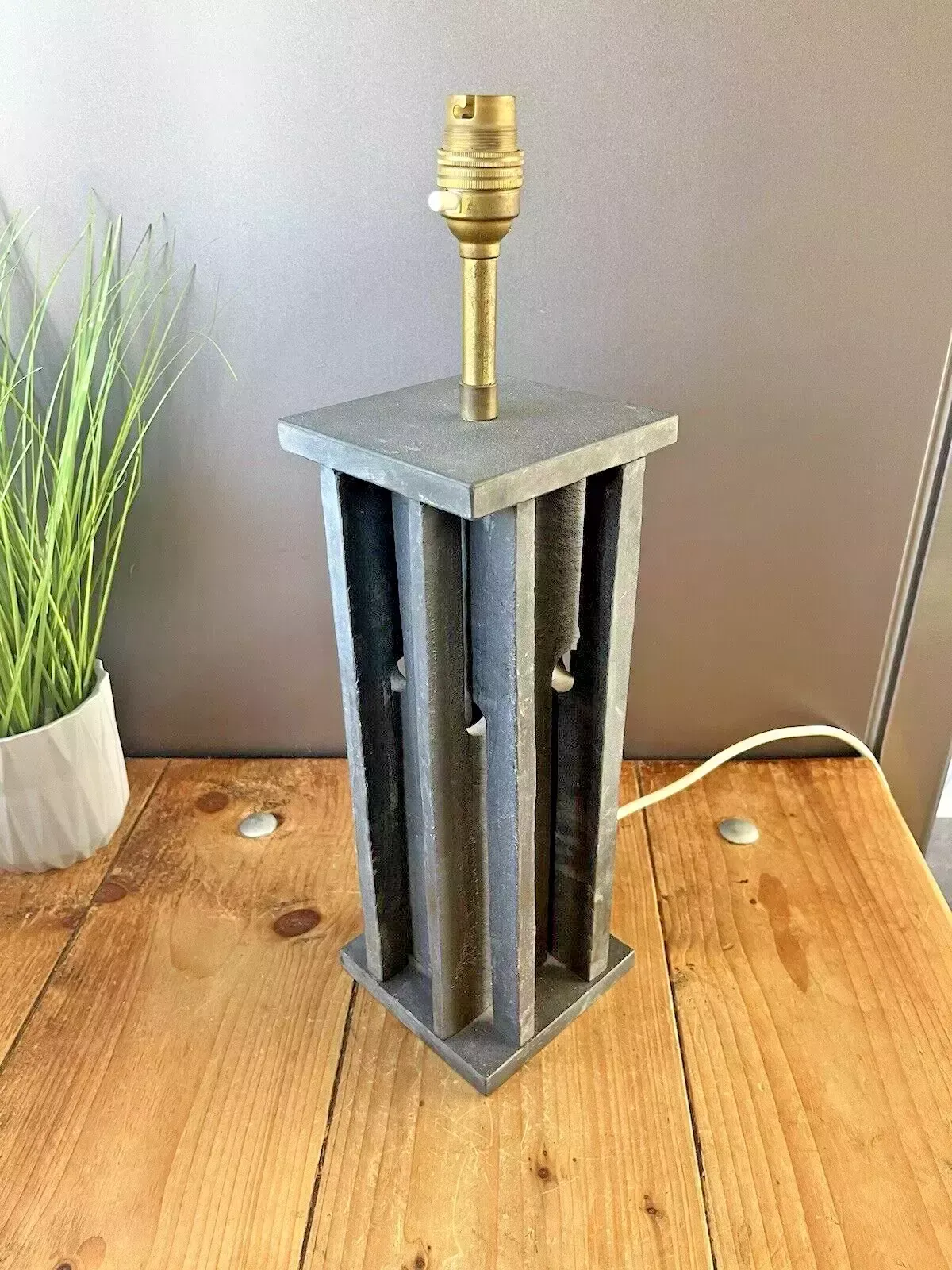 Unusual Rustic Vintage Welsh Slate Table Desk Lamp Base Country House Farmhouse photo 150.0