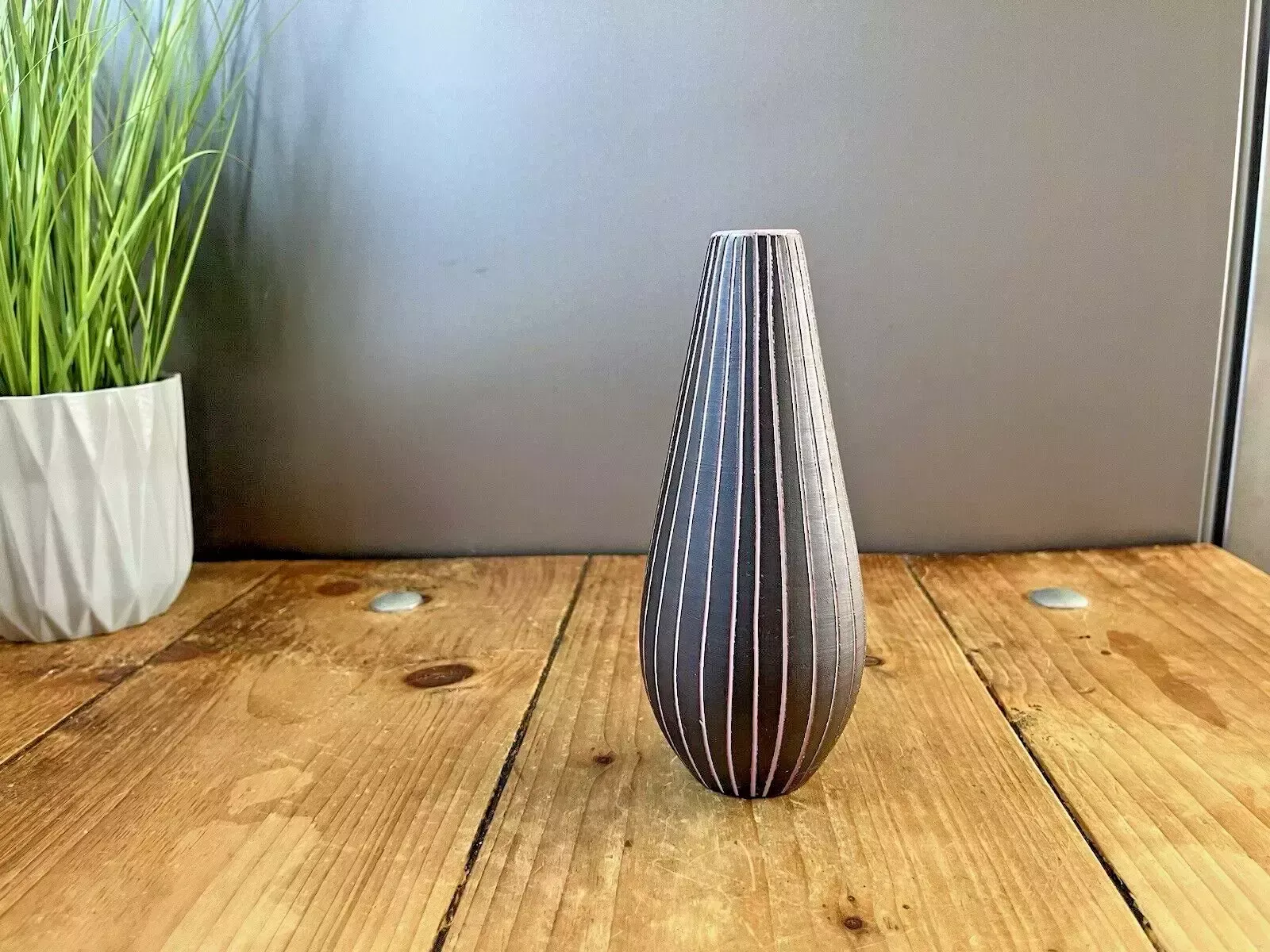 70's Mid Century Modern Swedish Gabriel Lido Pinstripe Rockabilly Sgraffito Vase photo furniture
