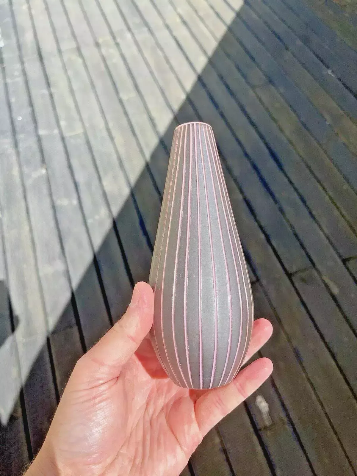 photo for sale 70's Mid Century Modern Swedish Gabriel Lido Pinstripe Rockabilly Sgraffito Vase