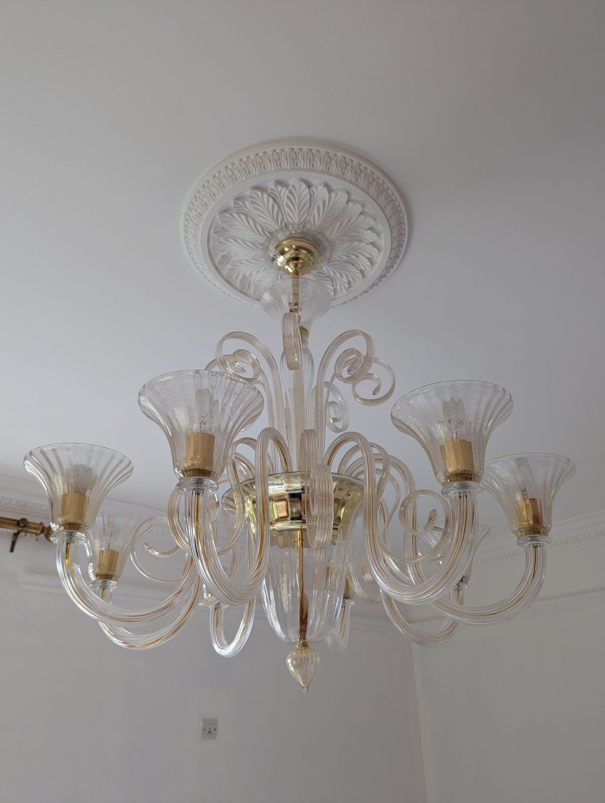 Large Venetian Glass 8 Arm Chandelier With Gold Details photo furniture