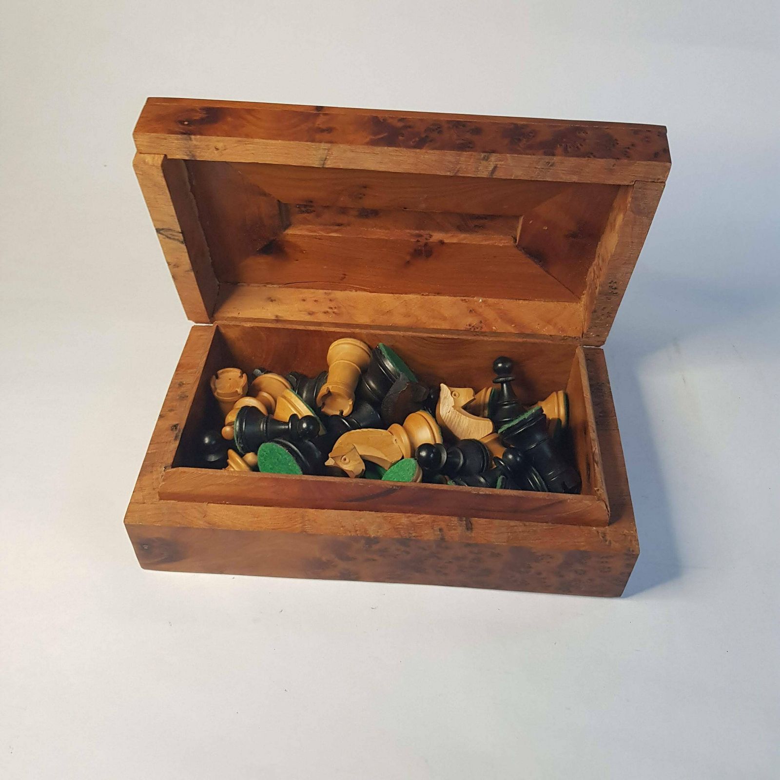 Vintage Wooden Chess Set In A Burr Walnut Case photo furniture