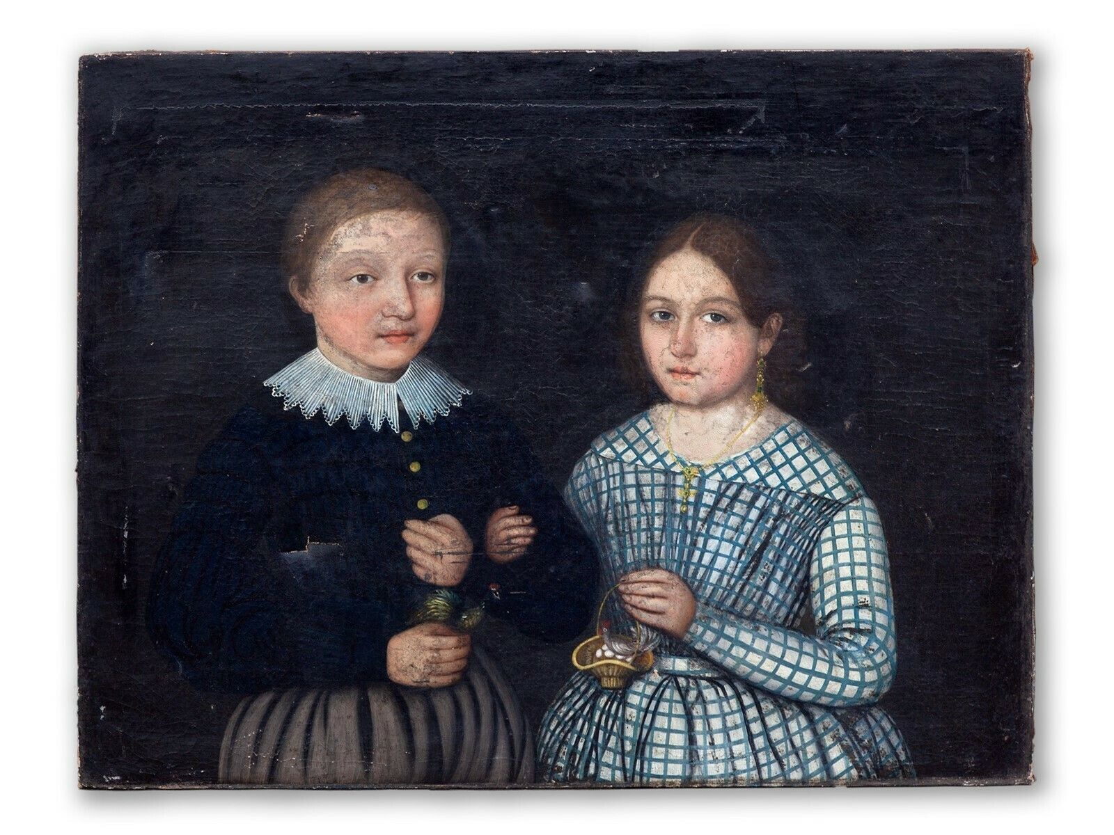 Late 18th/Early 19th C. Portrait In Oil From France Of A Brother & Sister photo furniture