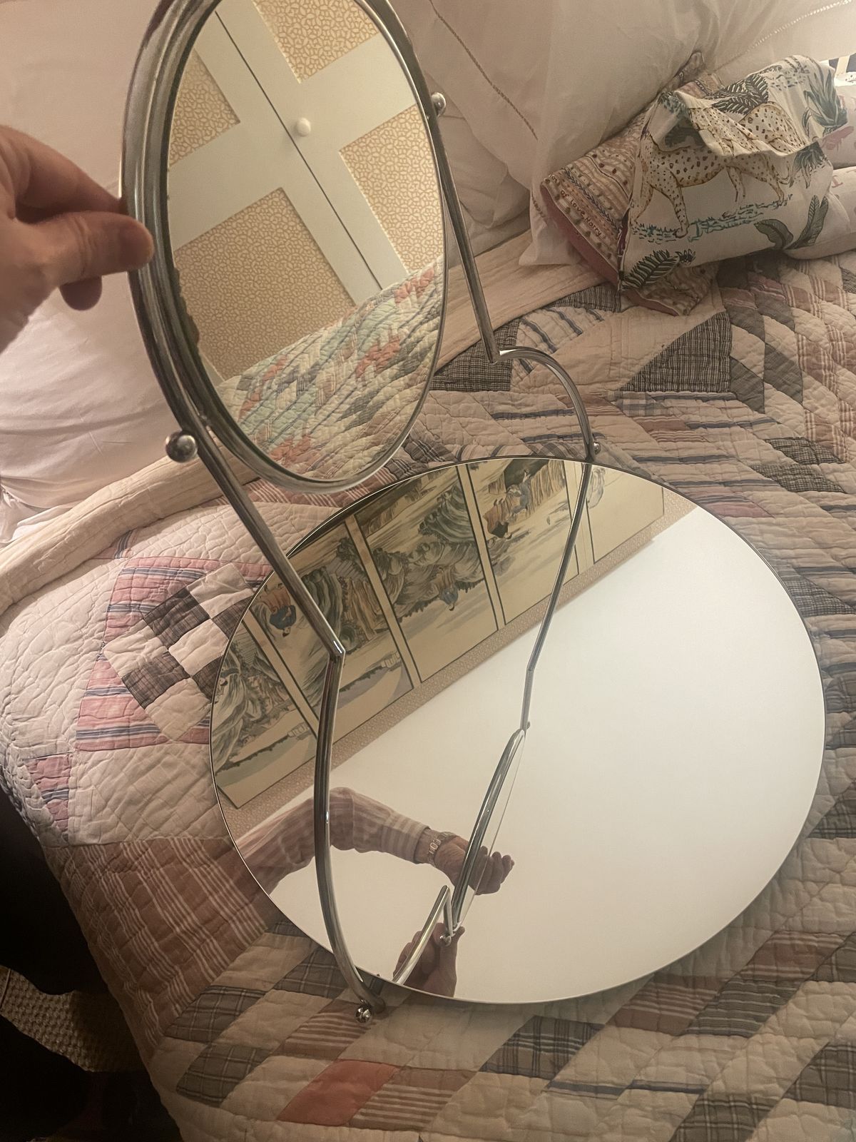 Articulating 'Specchio Due' Double Wall Mirror With Swivel Arm, 1984, Mirrored Glass, Chrome By Rodney Kinsman For Bieffeplast, Italy photo furniture