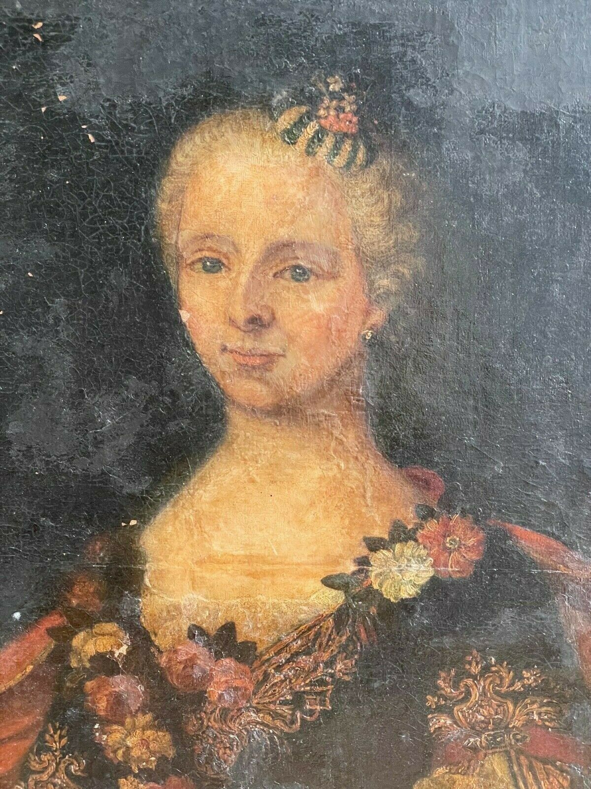 Signed Oil Portrait Of French Woman Dated 1753 photo for sale