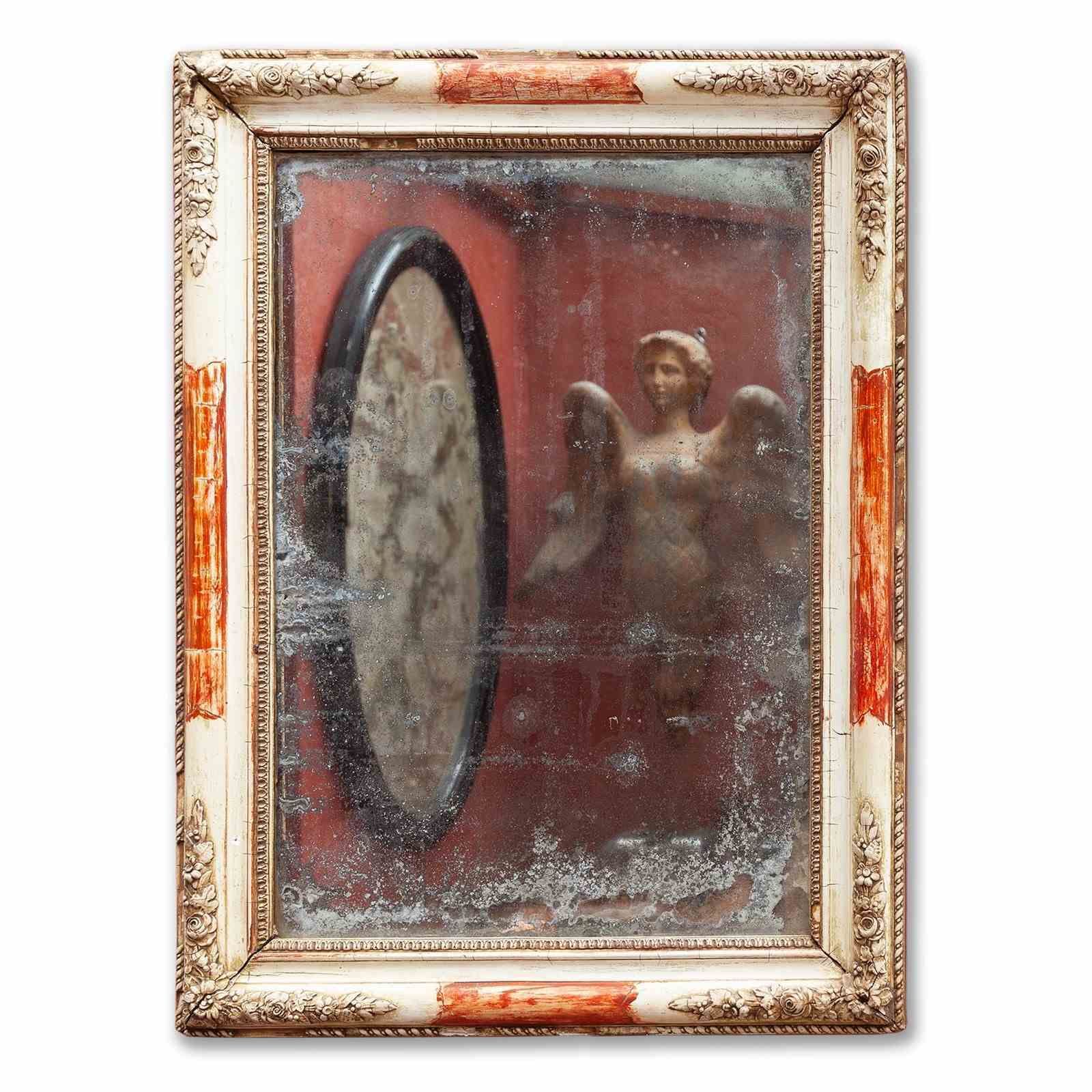 19th Century Red & White Bole Rectangular Wall Mirror From France