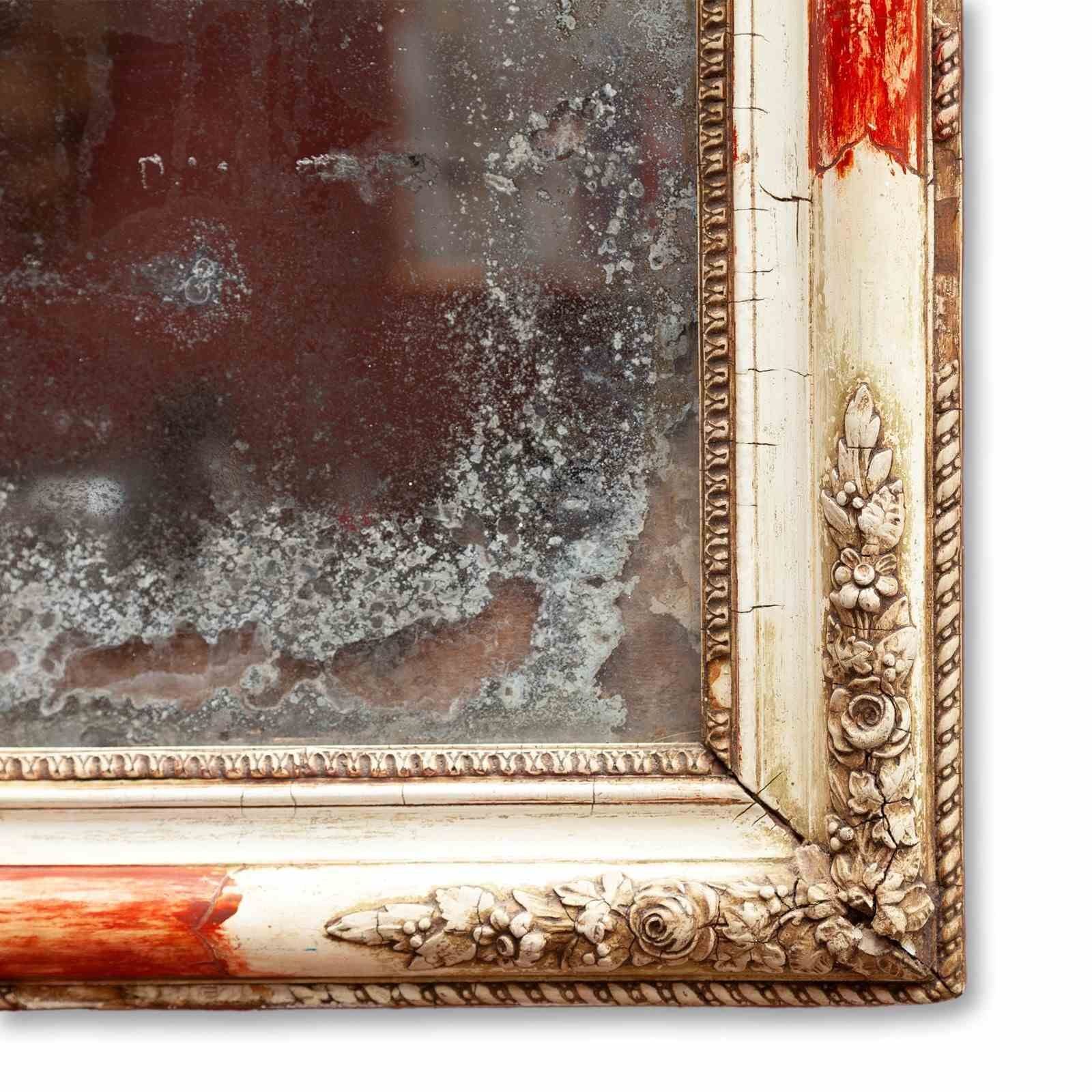 19th Century Red & White Bole Rectangular Wall Mirror From France photo furniture