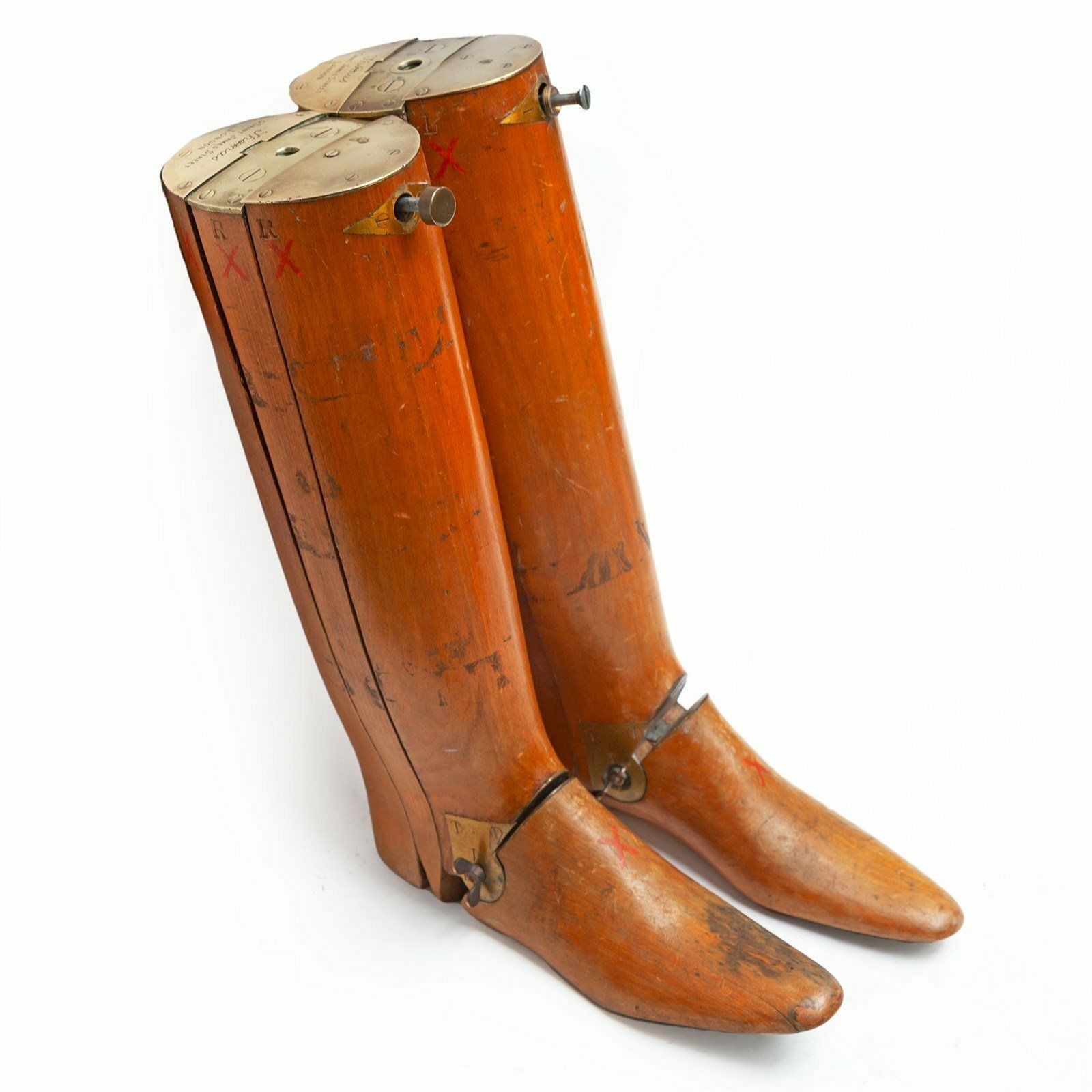 Pair Of 19thc. Cavalry Officer's Boot Trees With Brass Makers Plaques photo Home Decor