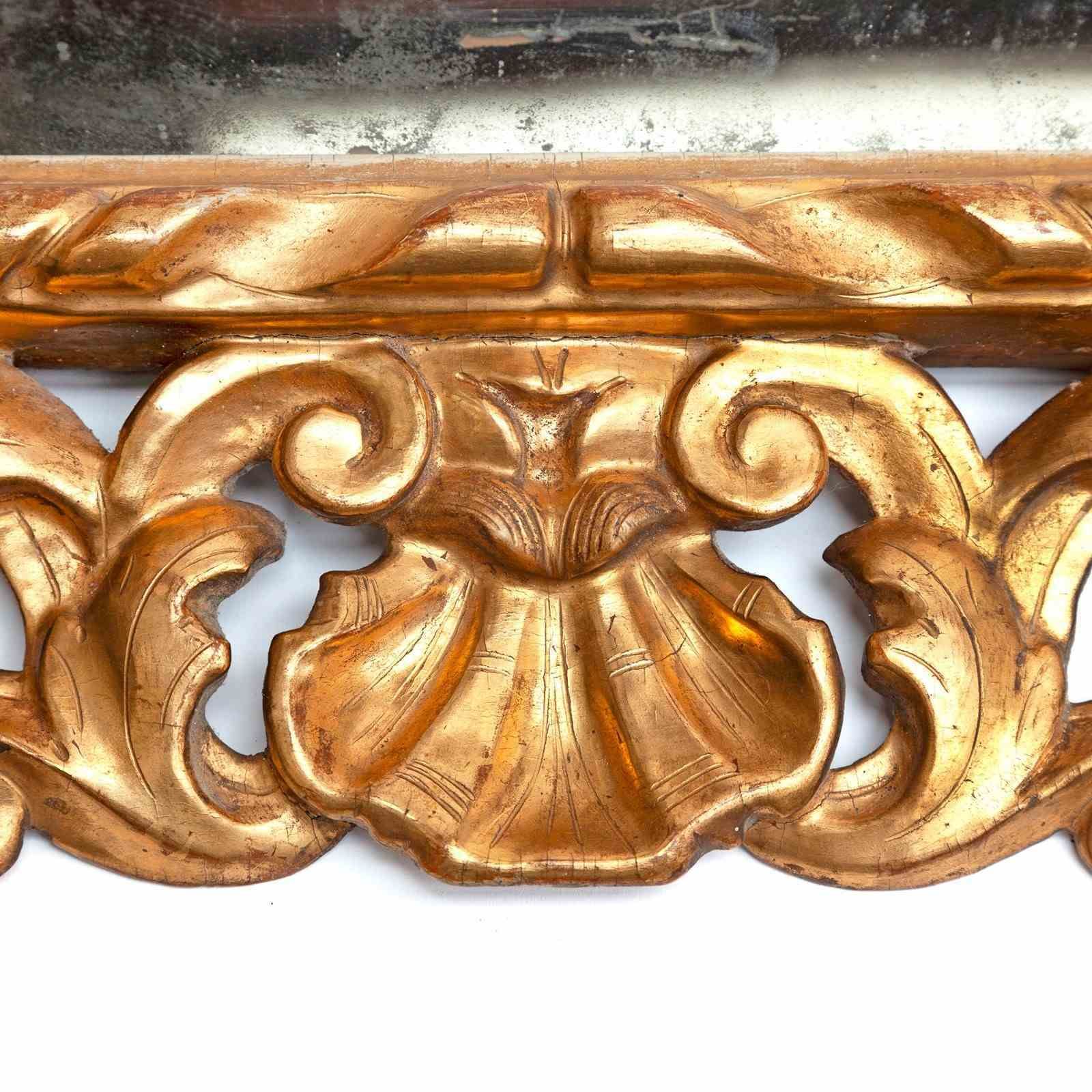 Early 19th C. Mirror From Italy In Carved & Gilded Limewood Frame photo vinterior