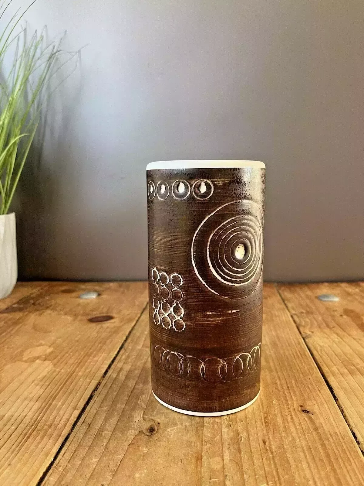 Rare 60's Mid Century Swedish Rorstrand Brown Sarek Geometric Stoneware Vase Mcm photo Home Decor