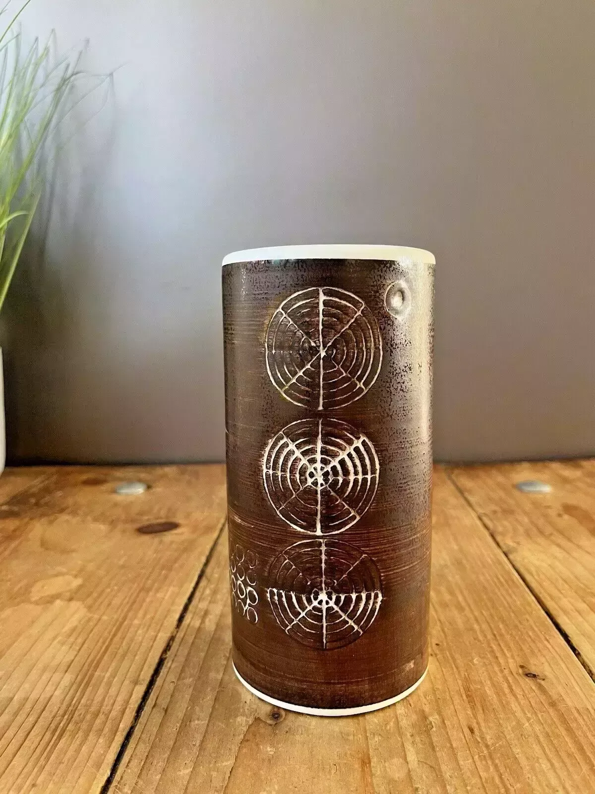 Rare 60's Mid Century Swedish Rorstrand Brown Sarek Geometric Stoneware Vase Mcm photo vinterior