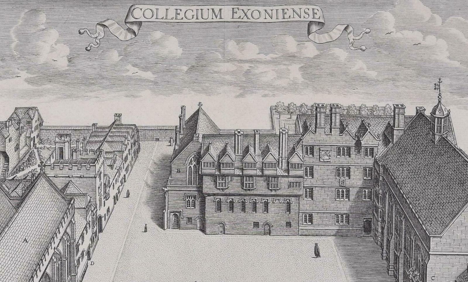 David Loggan Exeter College, Oxford 1675 Engraving By David Loggan 1675 photo for sale