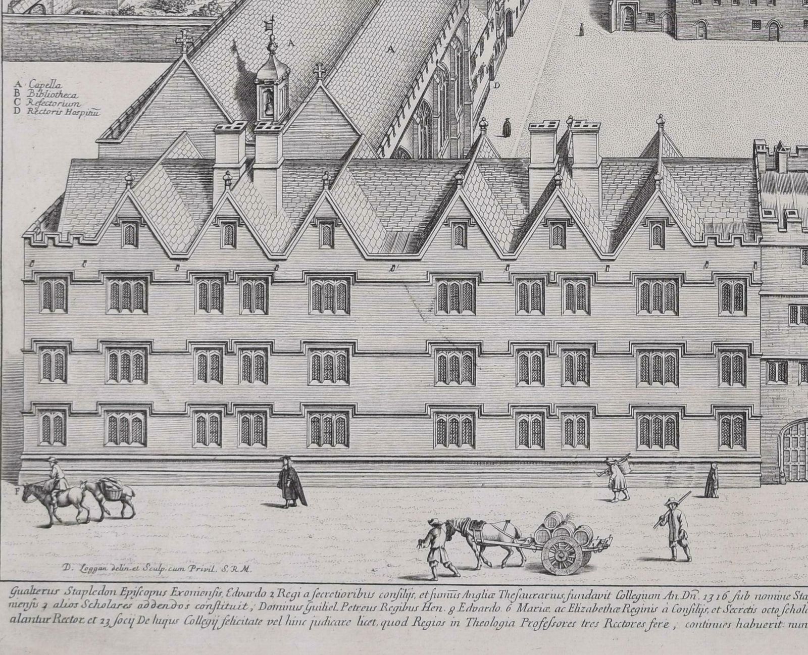 David Loggan Exeter College, Oxford 1675 Engraving By David Loggan 1675 photo vinterior
