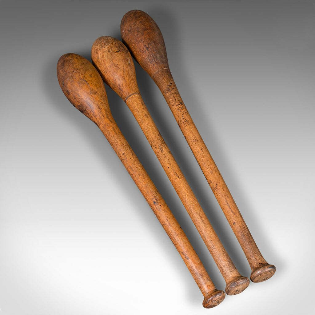 Set Of Antique Circus Juggler's Clubs, English, Beech, Juggling Tool, Circa 1920 photo for sale