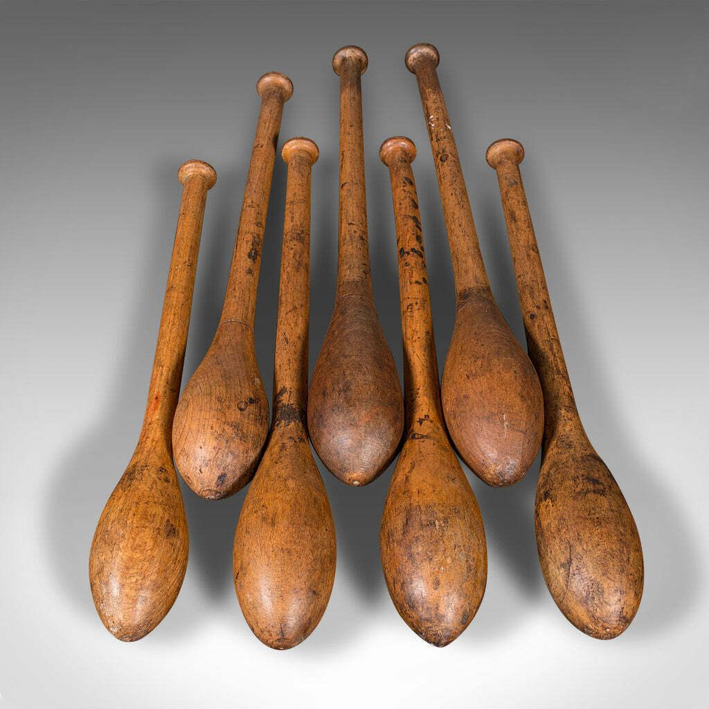 Set Of Antique Circus Juggler's Clubs, English, Beech, Juggling Tool, Circa 1920 photo vinterior