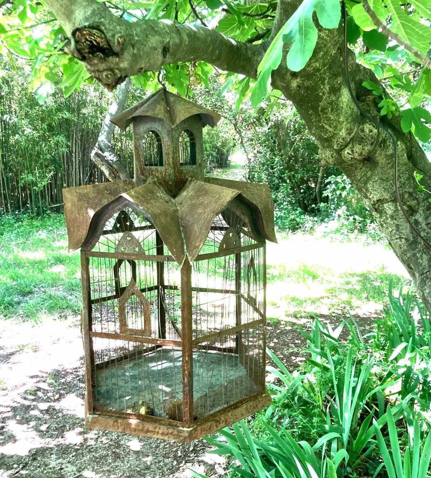 Vintage Metal Pagoda Bird Cage From France photo for sale