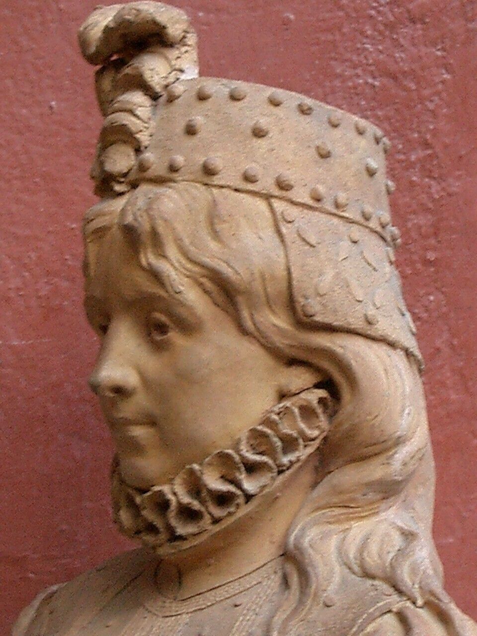 Late 19th C. Signed Terracotta Bust Of Woman In Elizabethan Costume photo vinterior