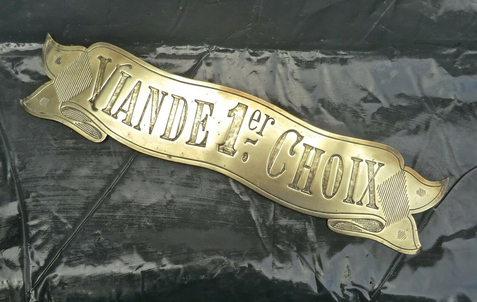 Rare Engraved Brass Banner From France photo for sale
