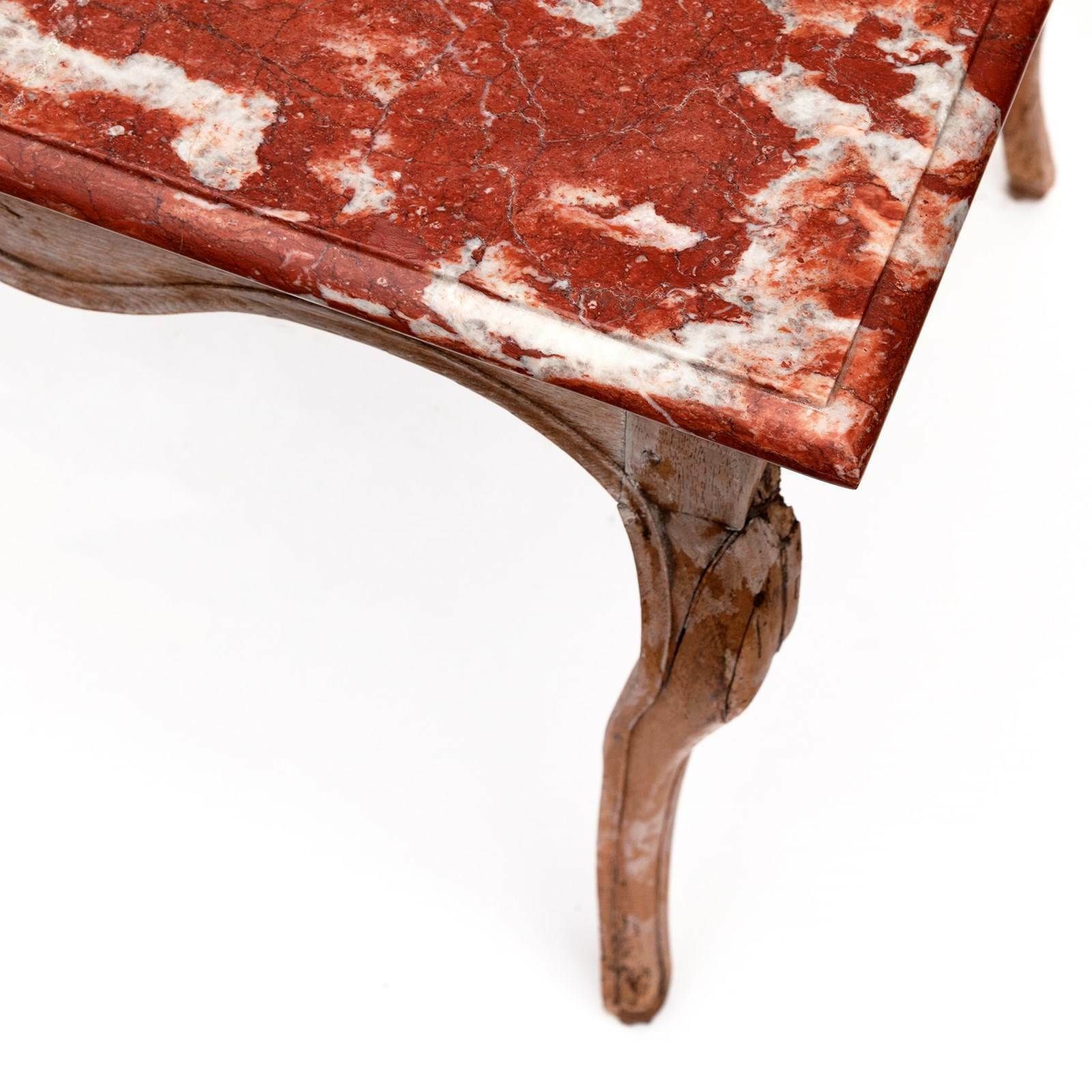 Late 19thc. Red Marble Top Cherrywood Side Table From France photo vinterior