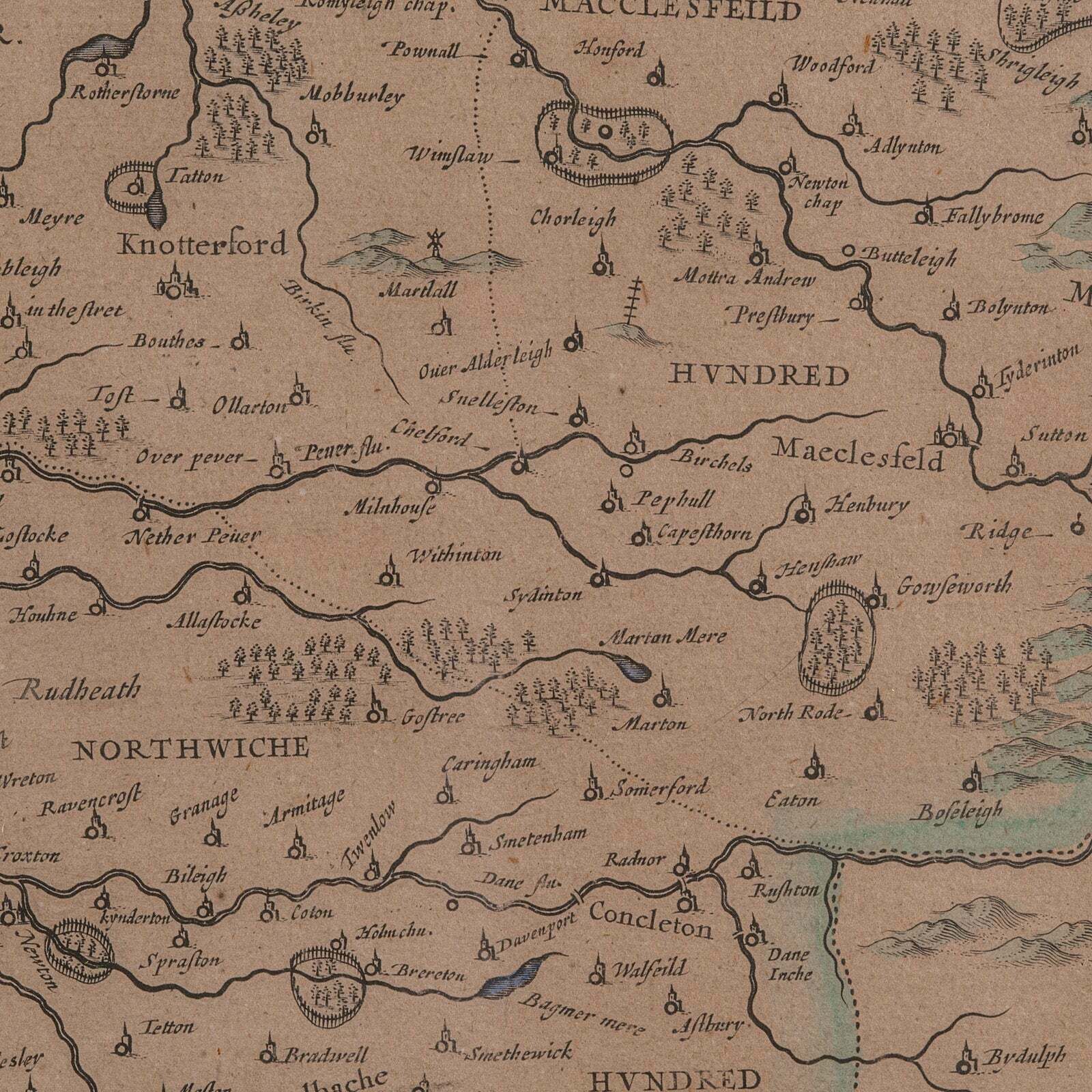 Art Antique County Map Of Cheshire, Dutch, Framed, Cartography, Janssonius, C.1660 photo