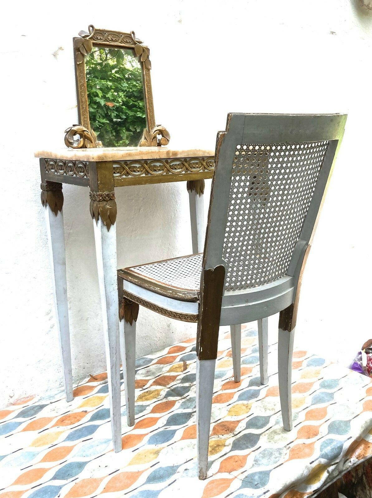 Small French 19thc. Boudoir Table & Chair